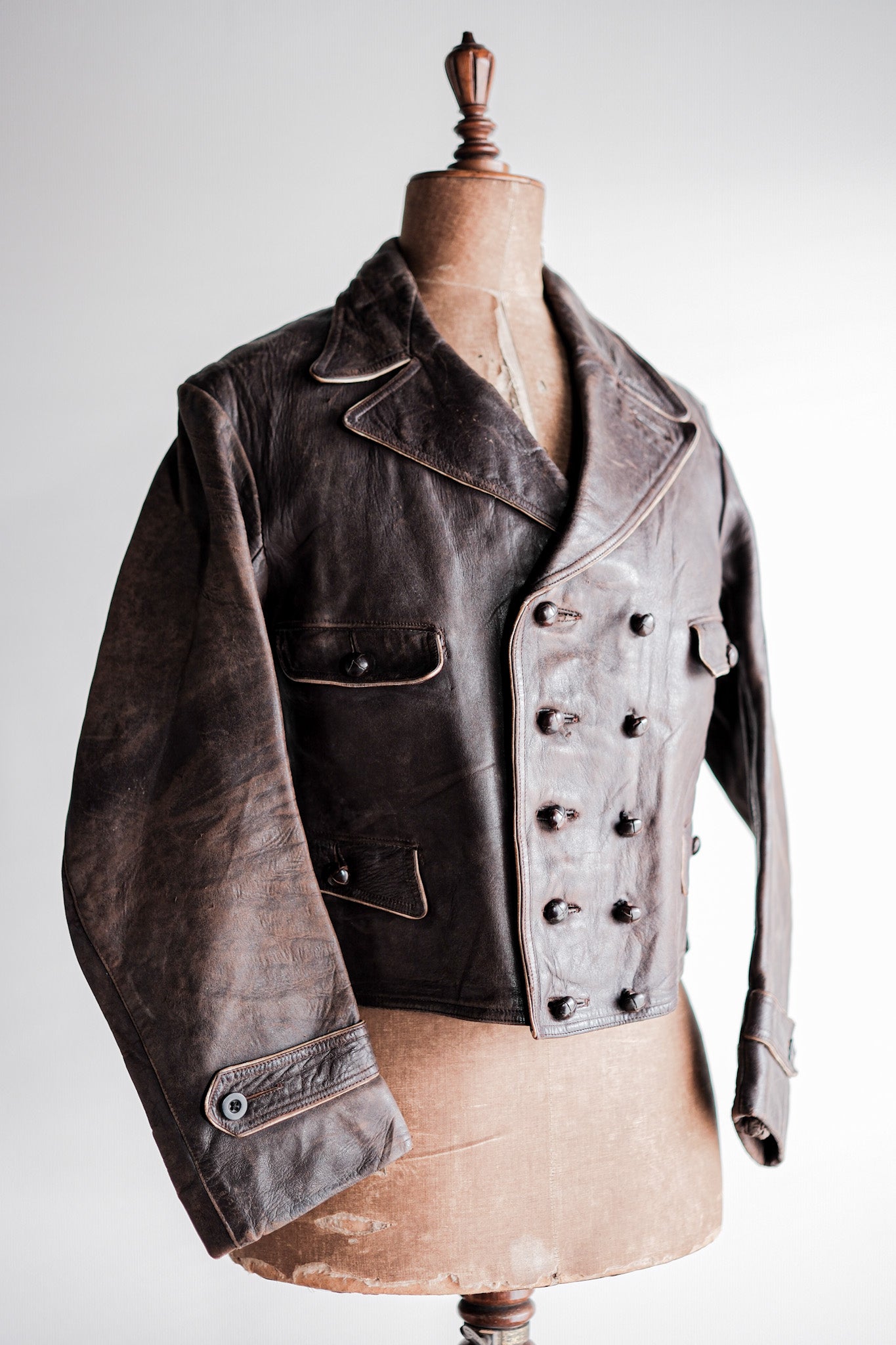 40's] German Vintage Double Breasted Motorcycle Leather Jacket