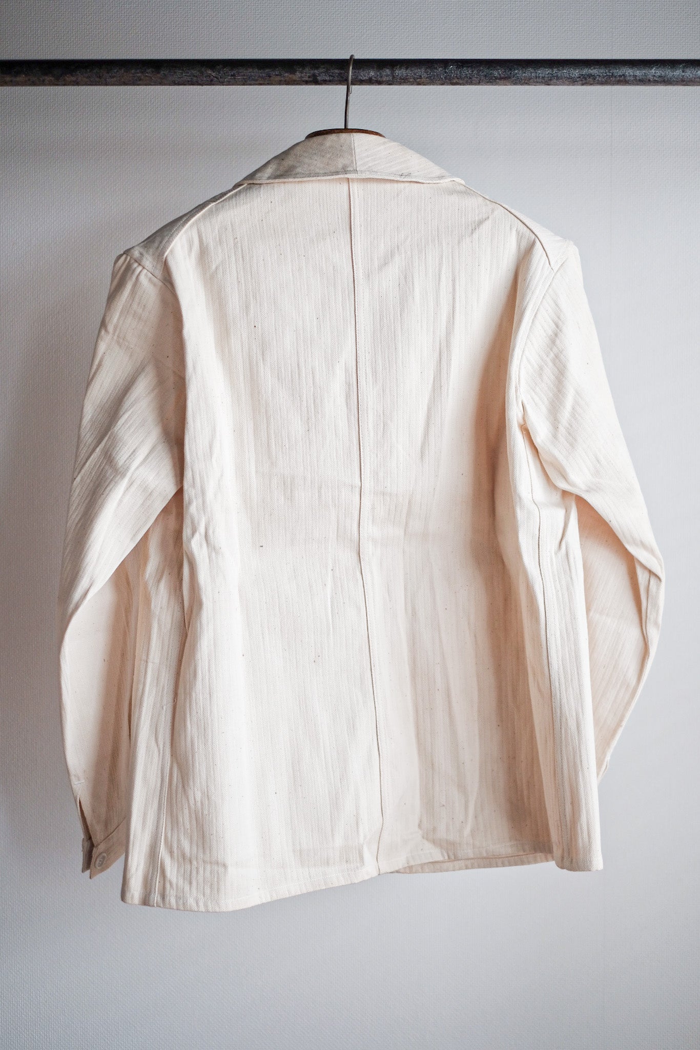 【~40’s】French Vintage White Cotton HBT Work Jacket “Dead Stock”