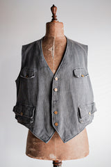 [~ 30's] French Vintage Grey Cotton Pique Hunting Gilet