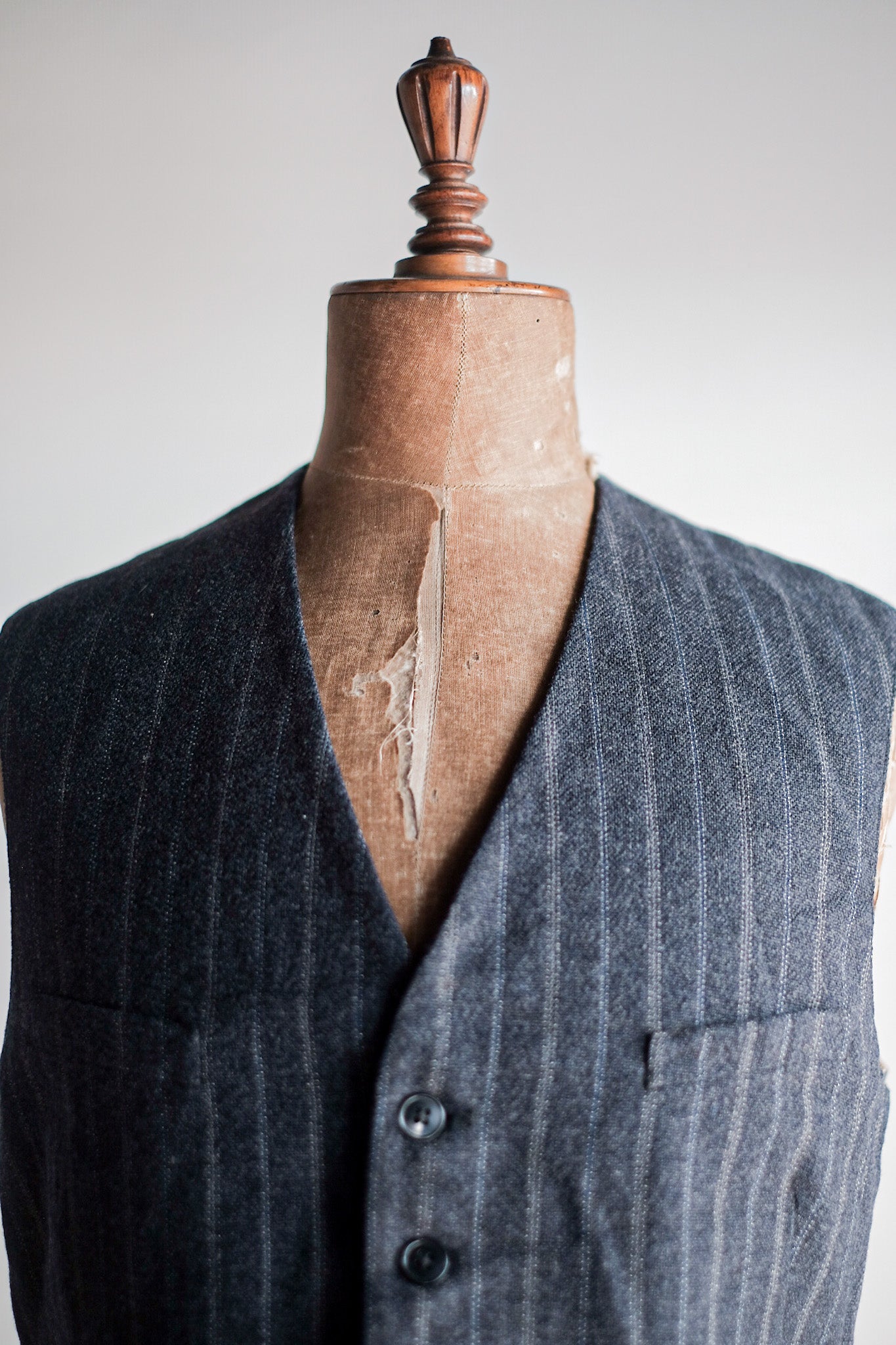 【~40's】French Vintage Gray Wool Striped Work Gilet