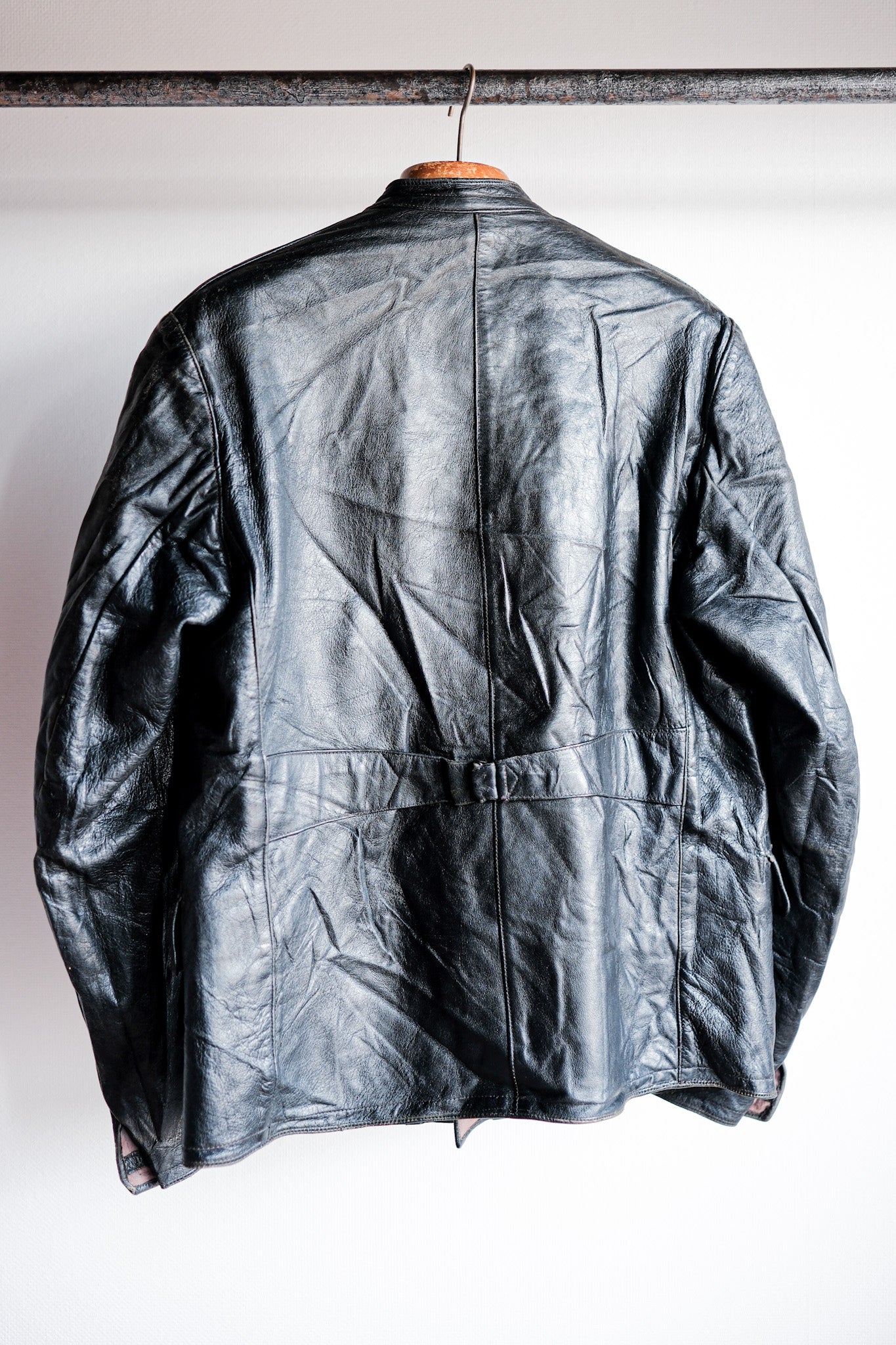[~ 40 '] 스웨덴 빈티지 더블 가슴 가죽 재킷