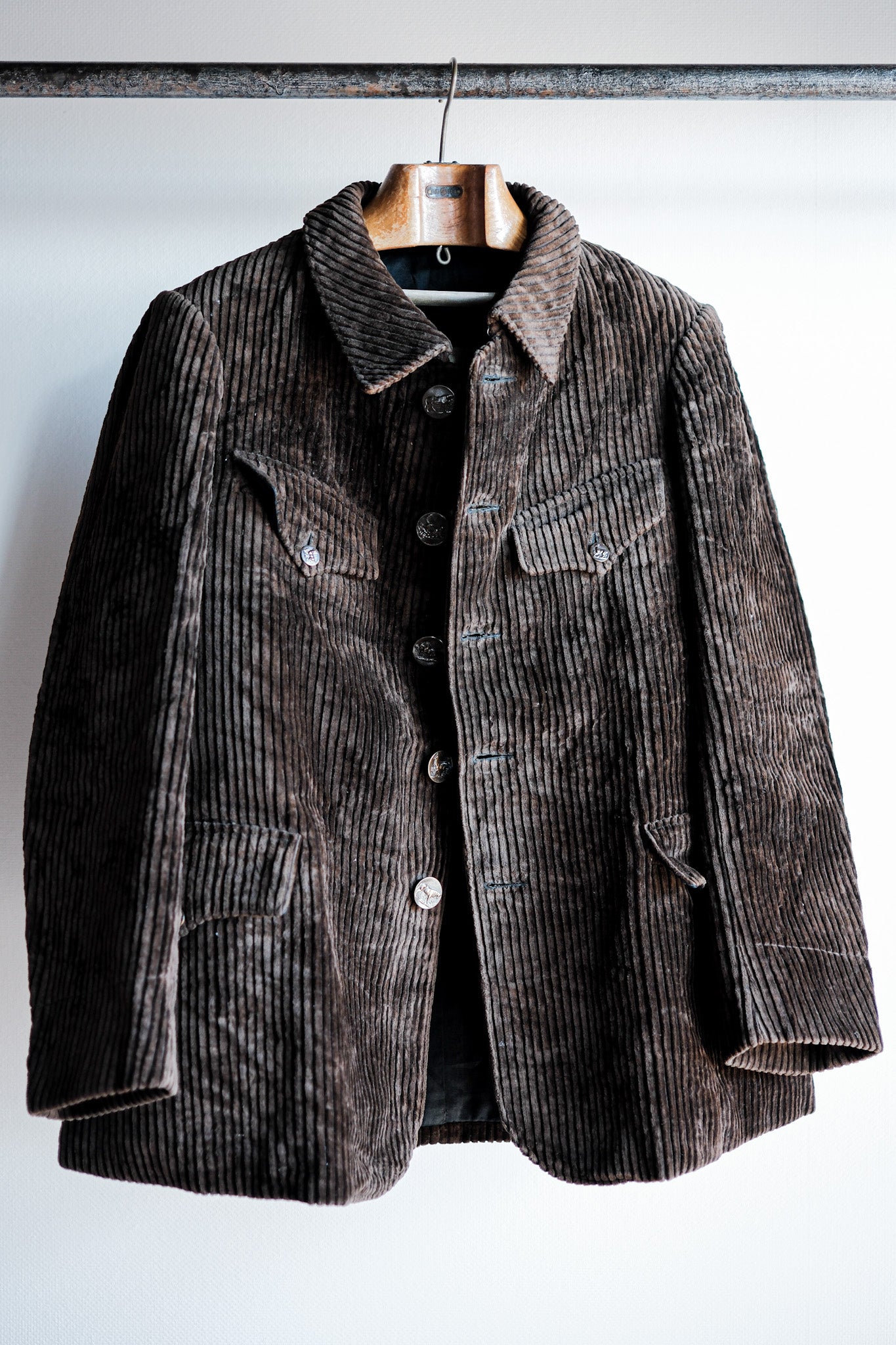 【~30's】French Vintage Brown Heavy Corduroy Hunting Jacket "Dead Stock"