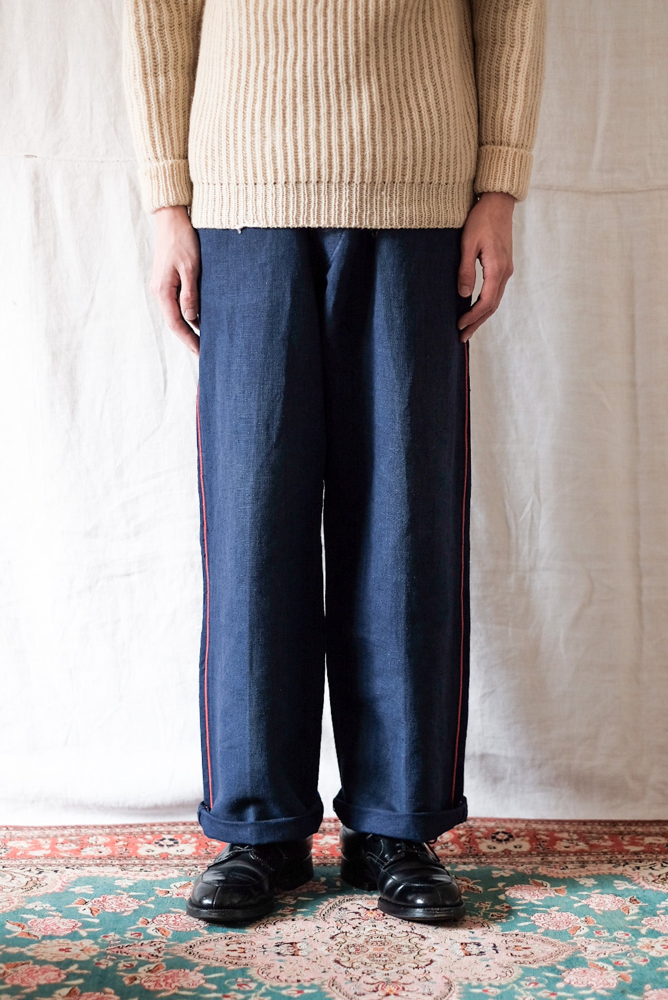 30's] French Vintage Indigo Linen Fireman Pants