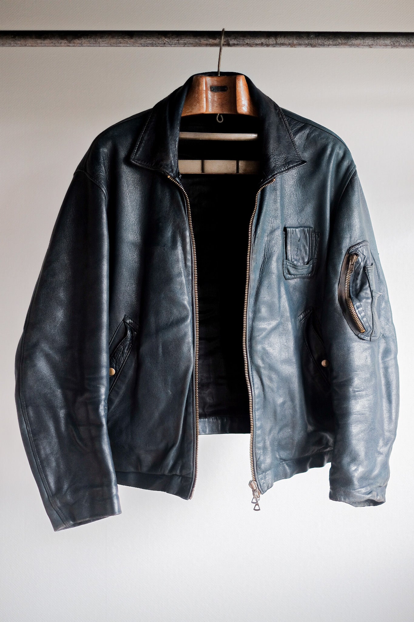 80's】French Air Force Pilot Leather Jacket