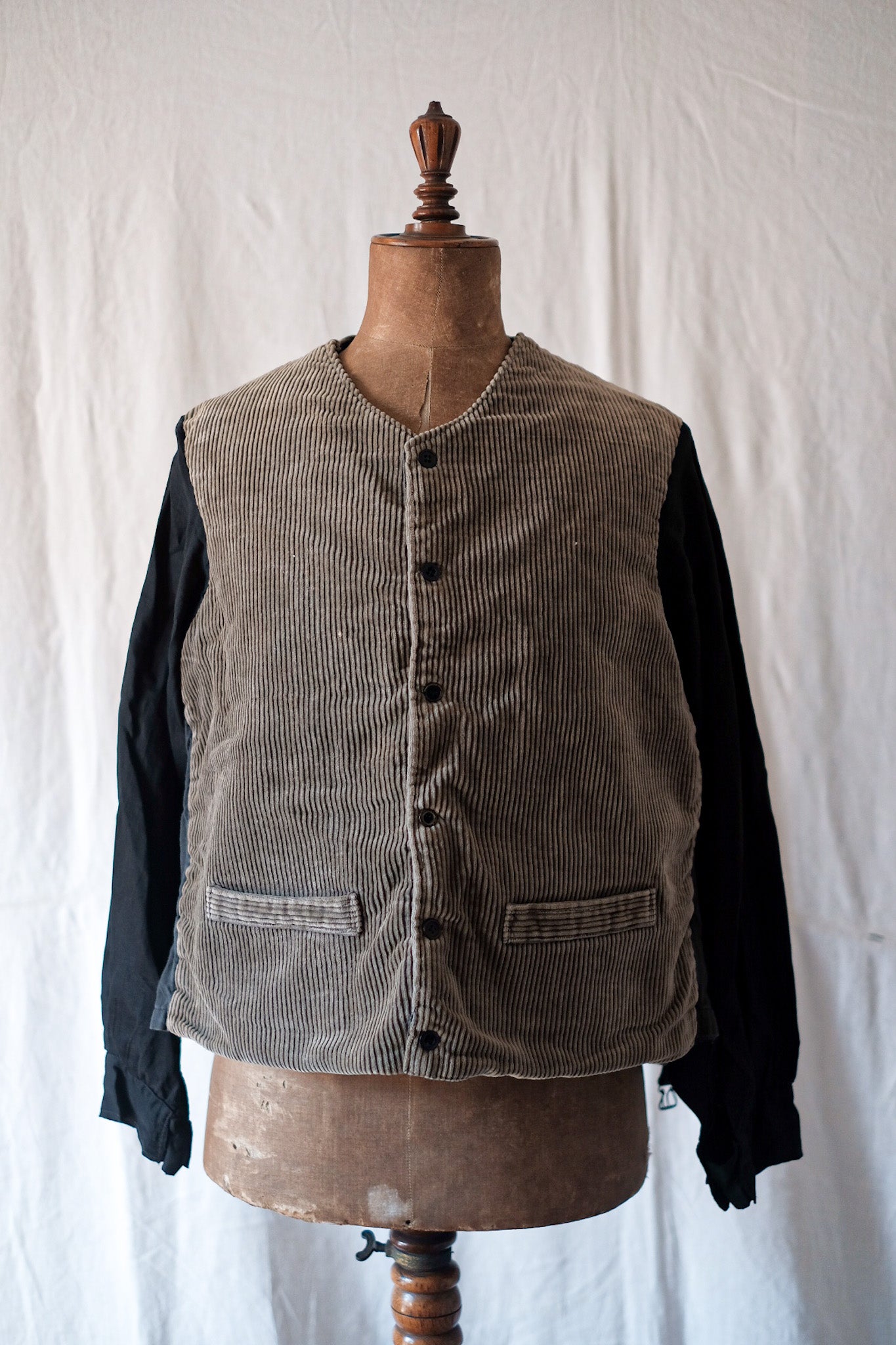 [〜30年代]法國老式灰色棕色燈芯絨吉列夾克