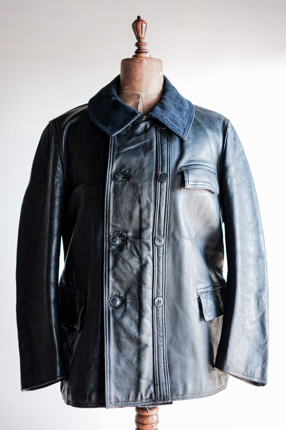 【~50's】French Vintage Le Corbusier Leather Work Jacket "Wool Collar"