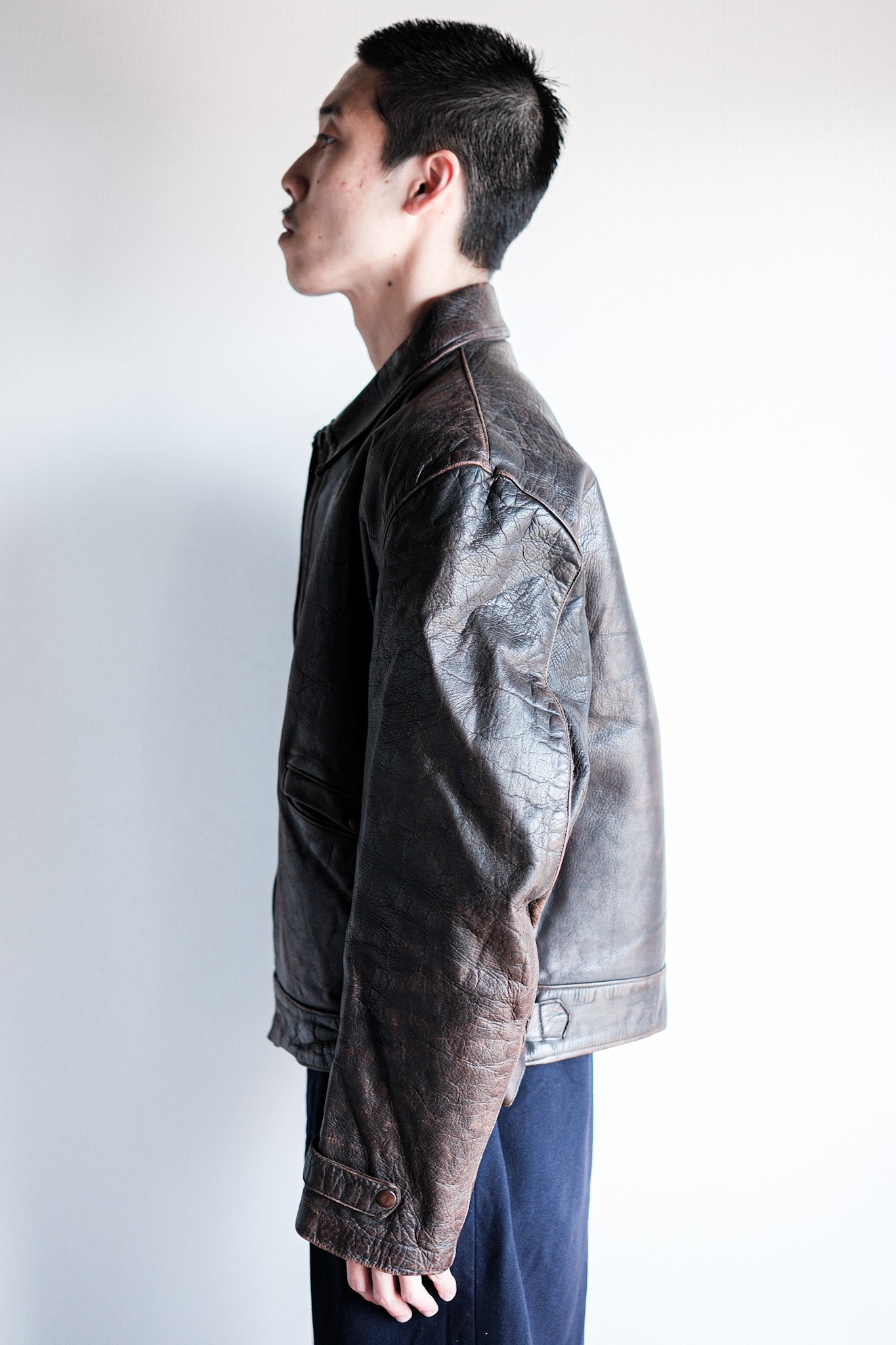 【~40's】Australia Vintage Zip Up Leather Jacket