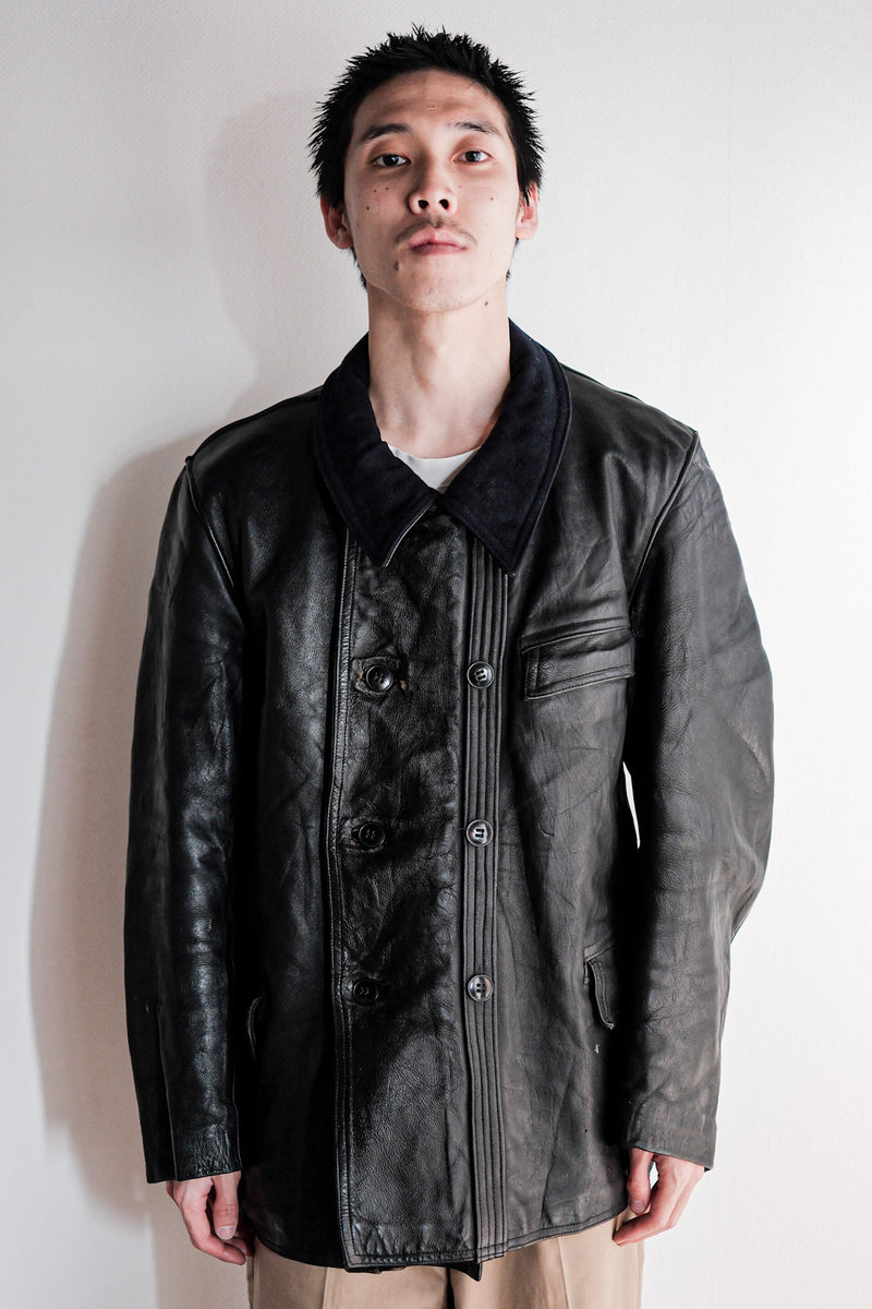 【~50's】French Vintage Le Corbusier Leather Work Jacket "Wool Collar"