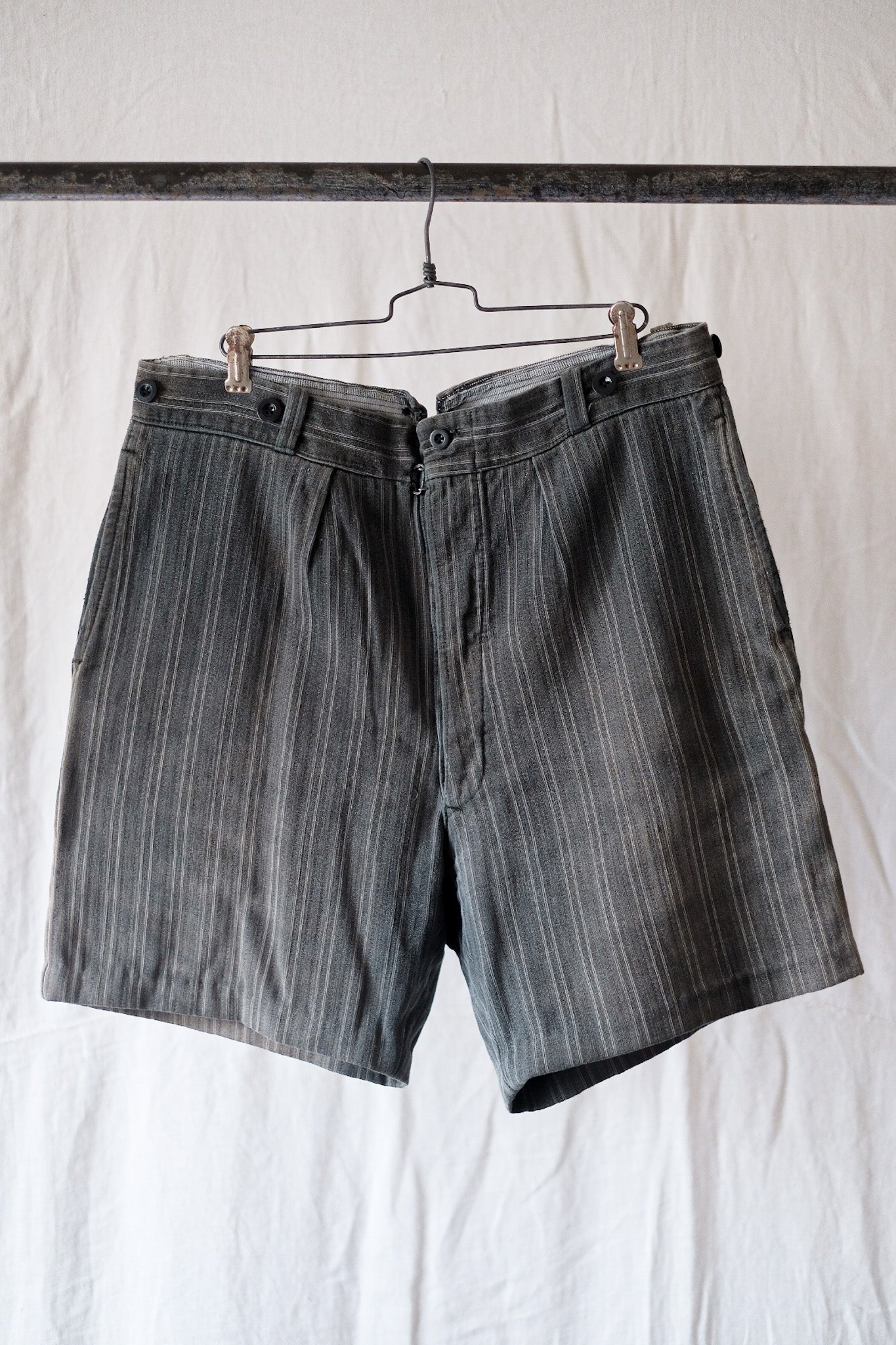[〜40年代]法國復古棉質條紋工作短褲