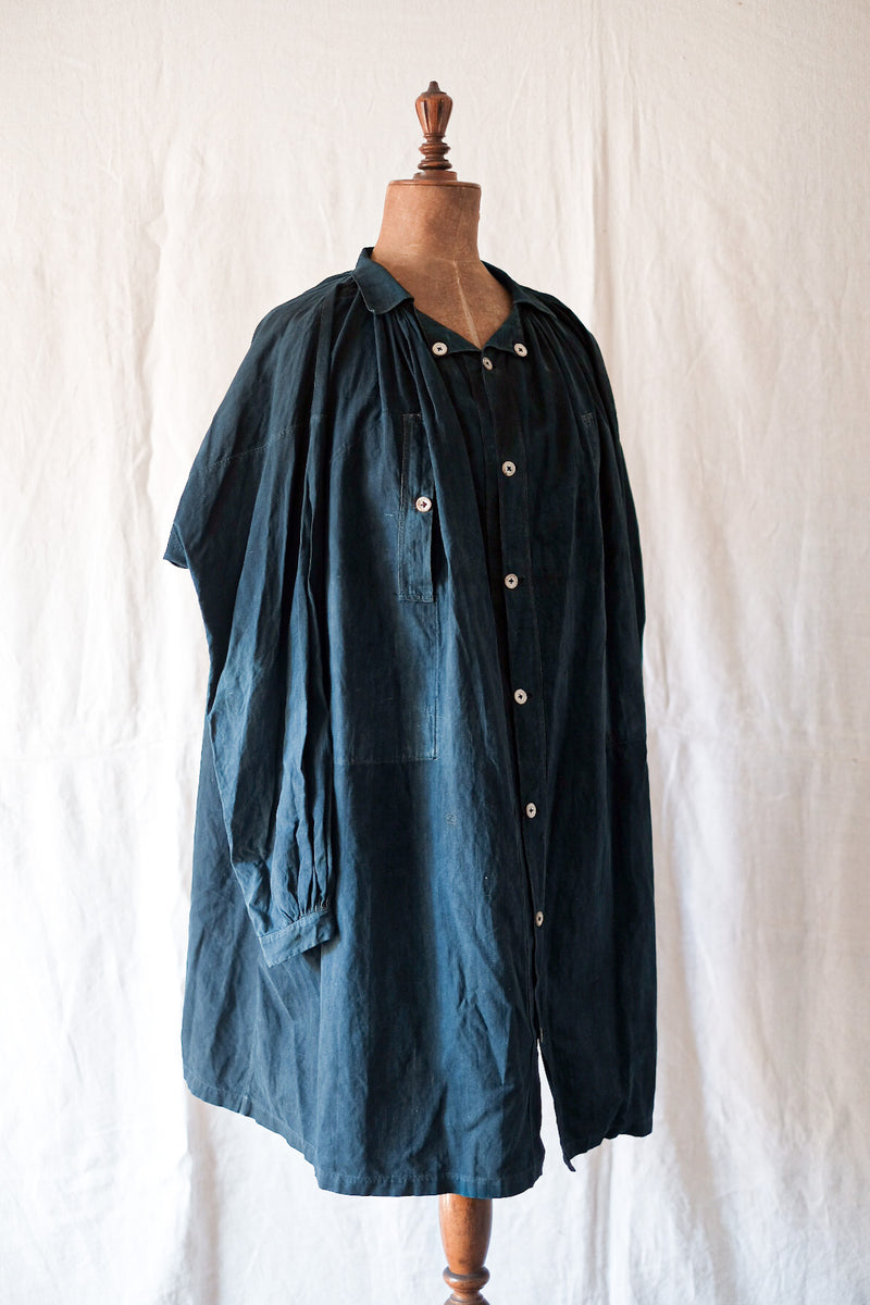 Early 20th C] French Antique Indigo Linen Smock Open Type 