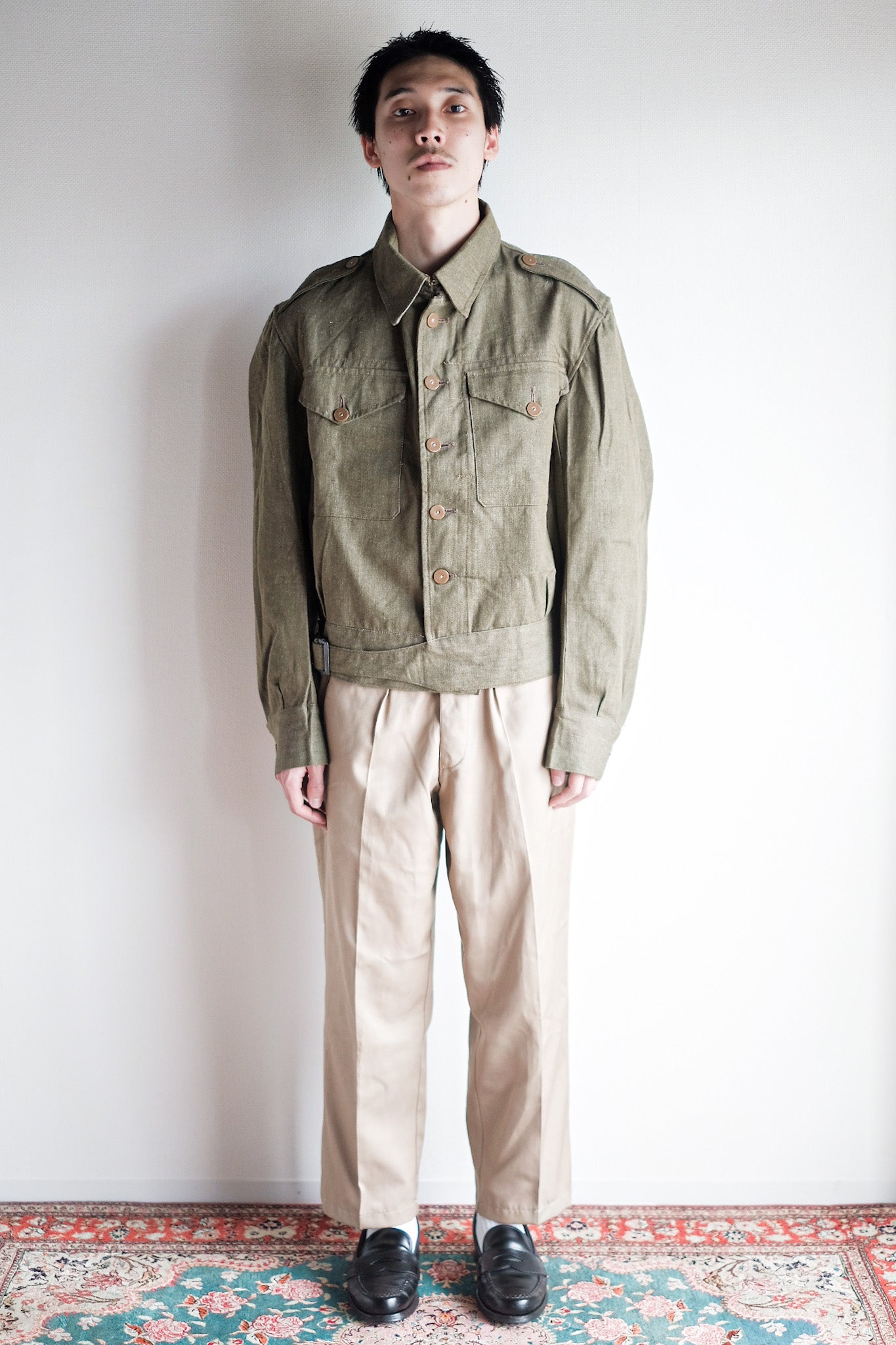 [~ 50's] British Army Green Denim Battle Dress Veste Taille.7 "MORT STOCK"