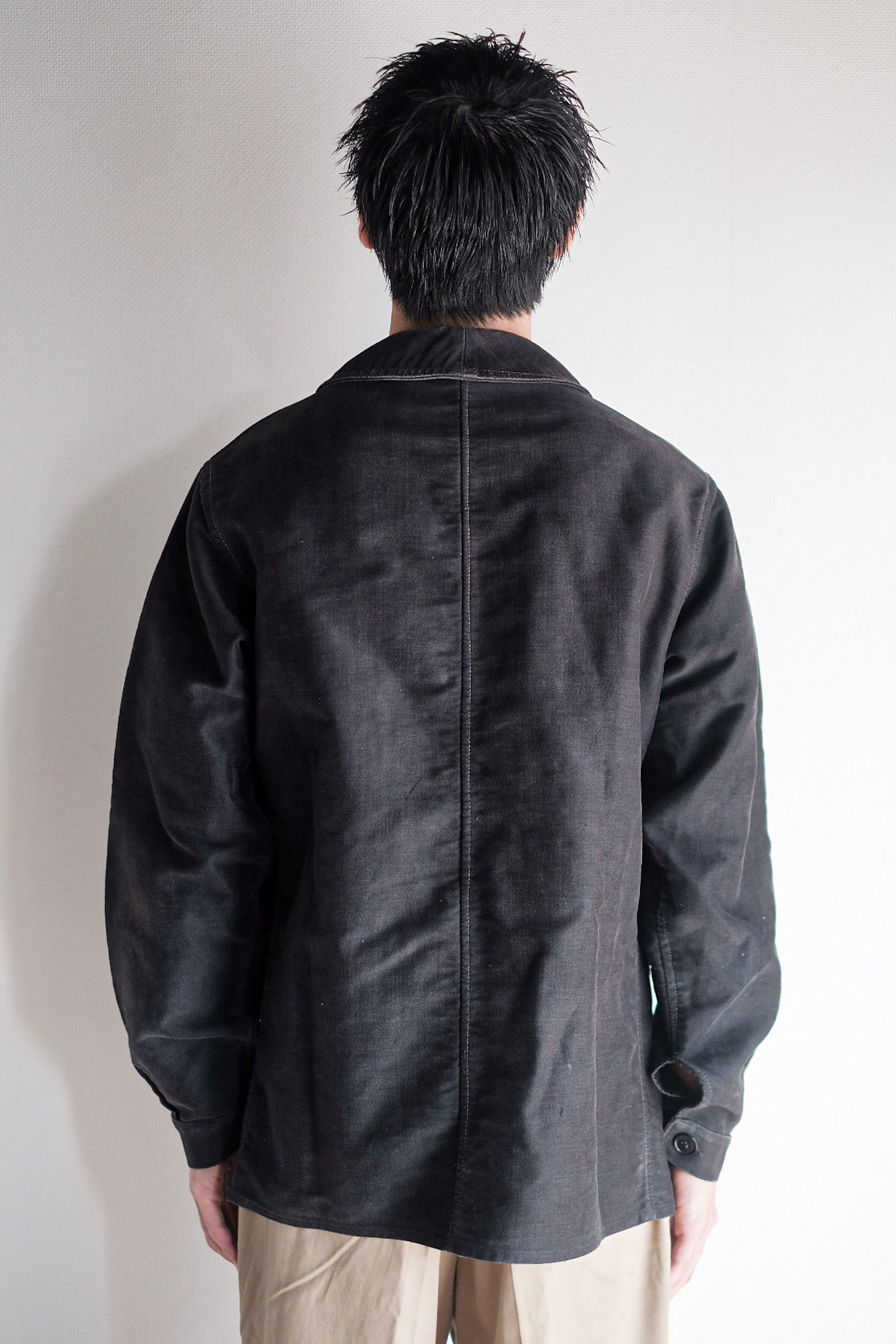 [~ 40's] French Vintage Black Moleskin Work Jacket "Le Mont St. Michel"