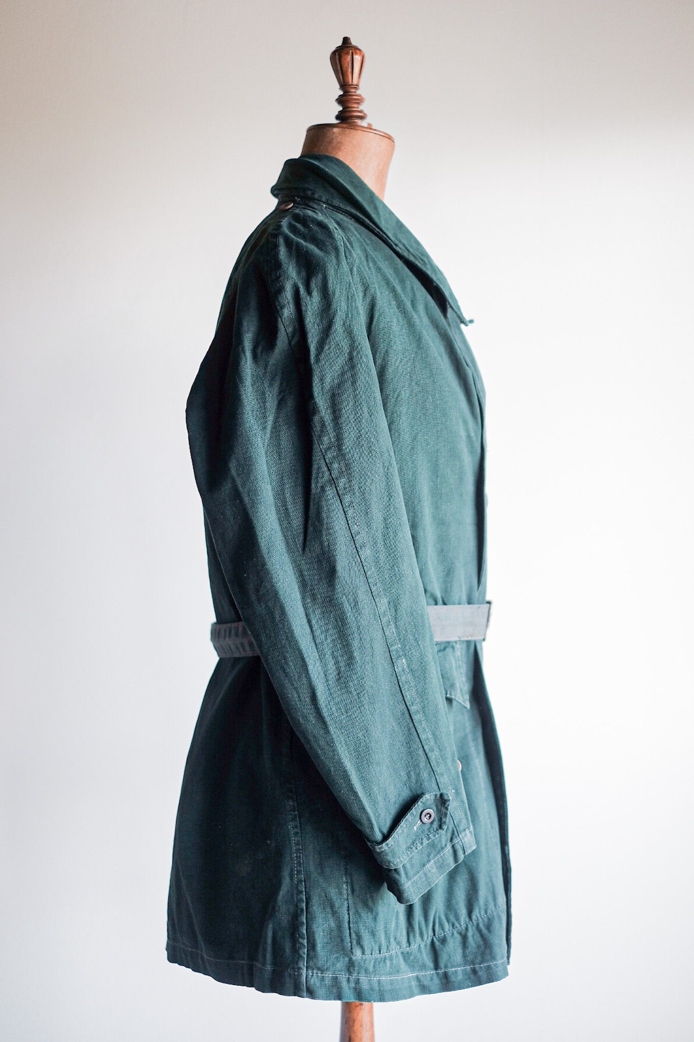 [~ 40's] แจ็คเก็ตผ้าใบผ้าลินินสีเขียวสองหน้าอกของกองทัพ