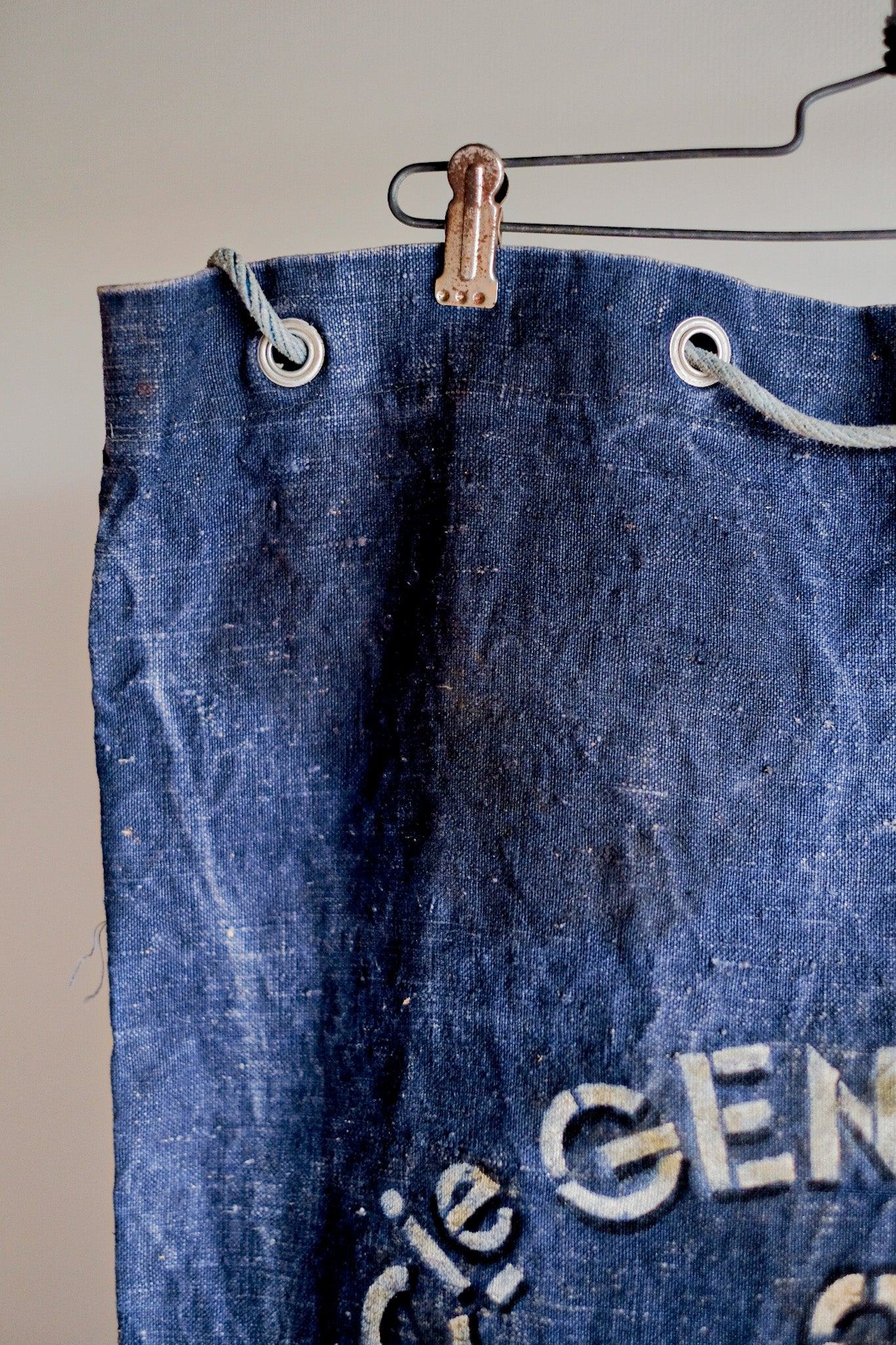 【~30's】French Vintage Indigo Hemp Linen Duffle Bag "MS Lafayette"