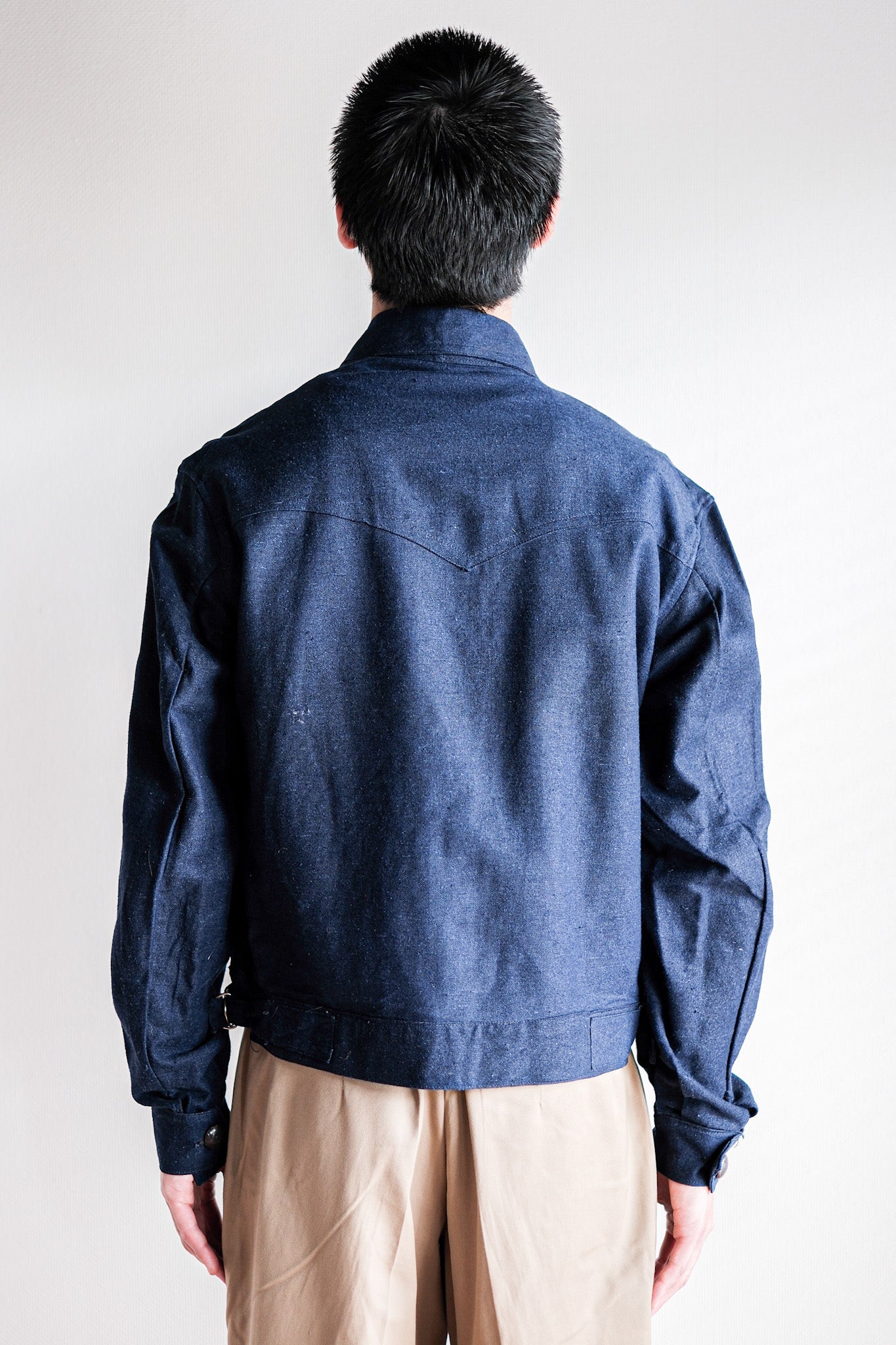 [~ 40's] French Vintage Indigo Hemp Linen Cyclist Jacket