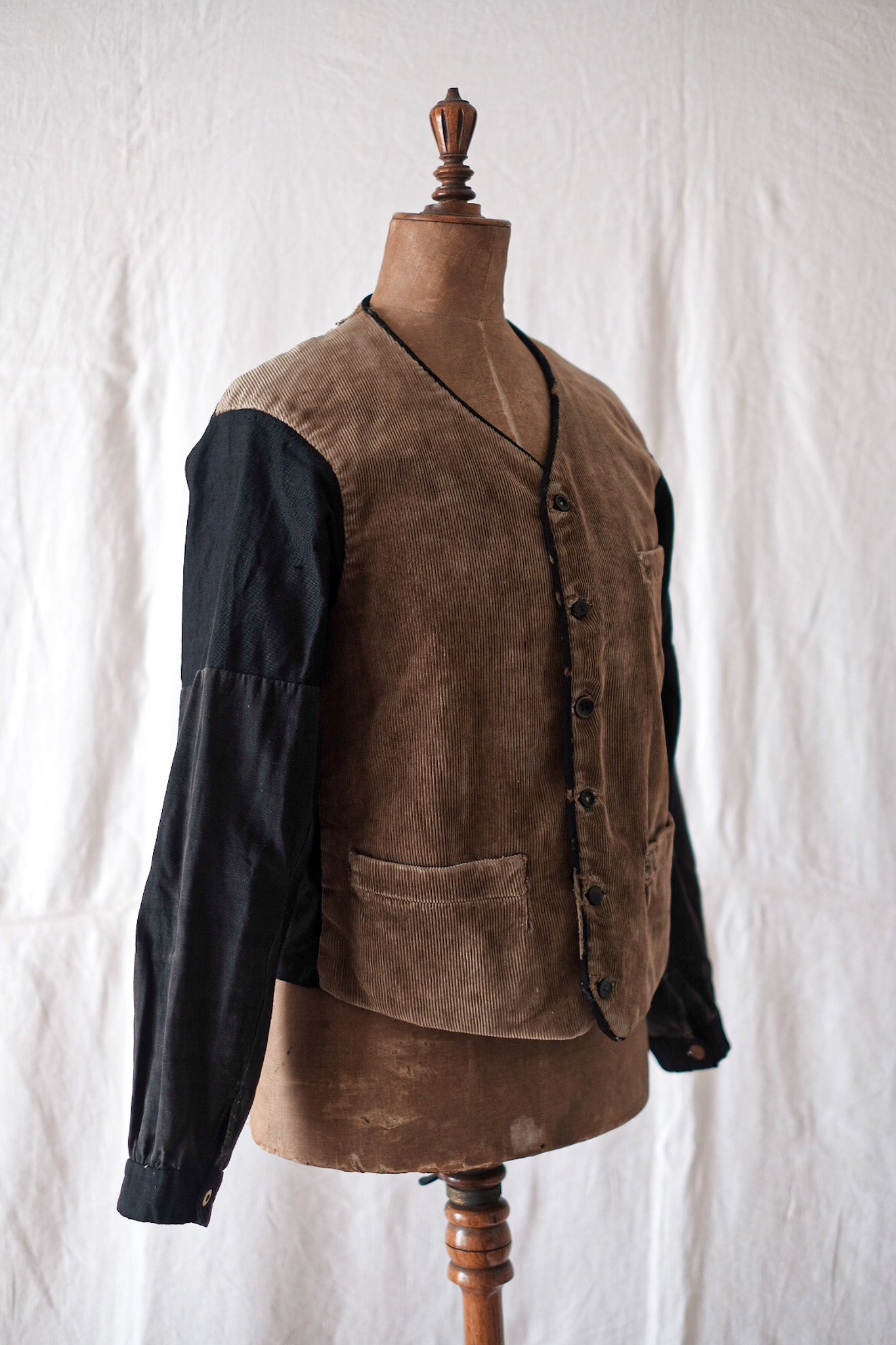 30's】French Vintage Brown Corduroy Gilet Jacket