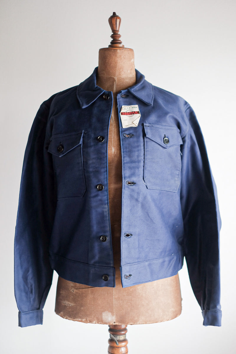 40's】French Vintage Blue Moleskin Cyclist Jacket 