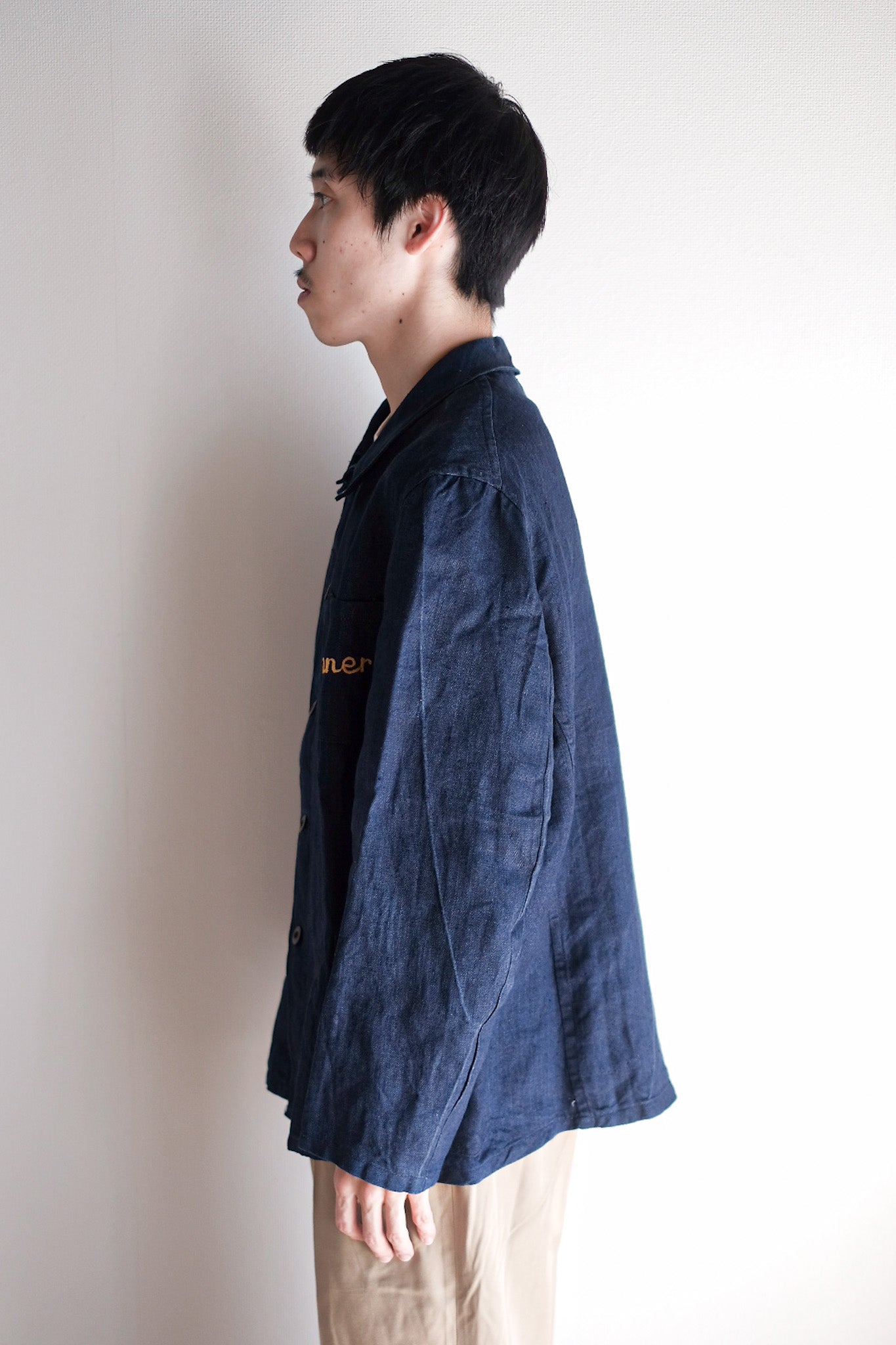 [~ 40's] French Vintage Indigo HBT Linen Work Jacket