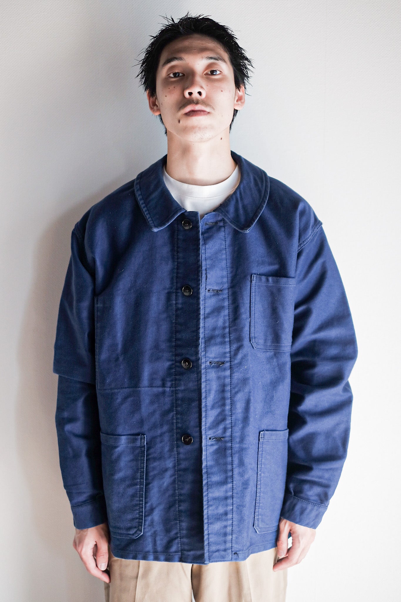 [~ 60's] French Vintage Blue Moleskin Work Jacket "4 Buttons"