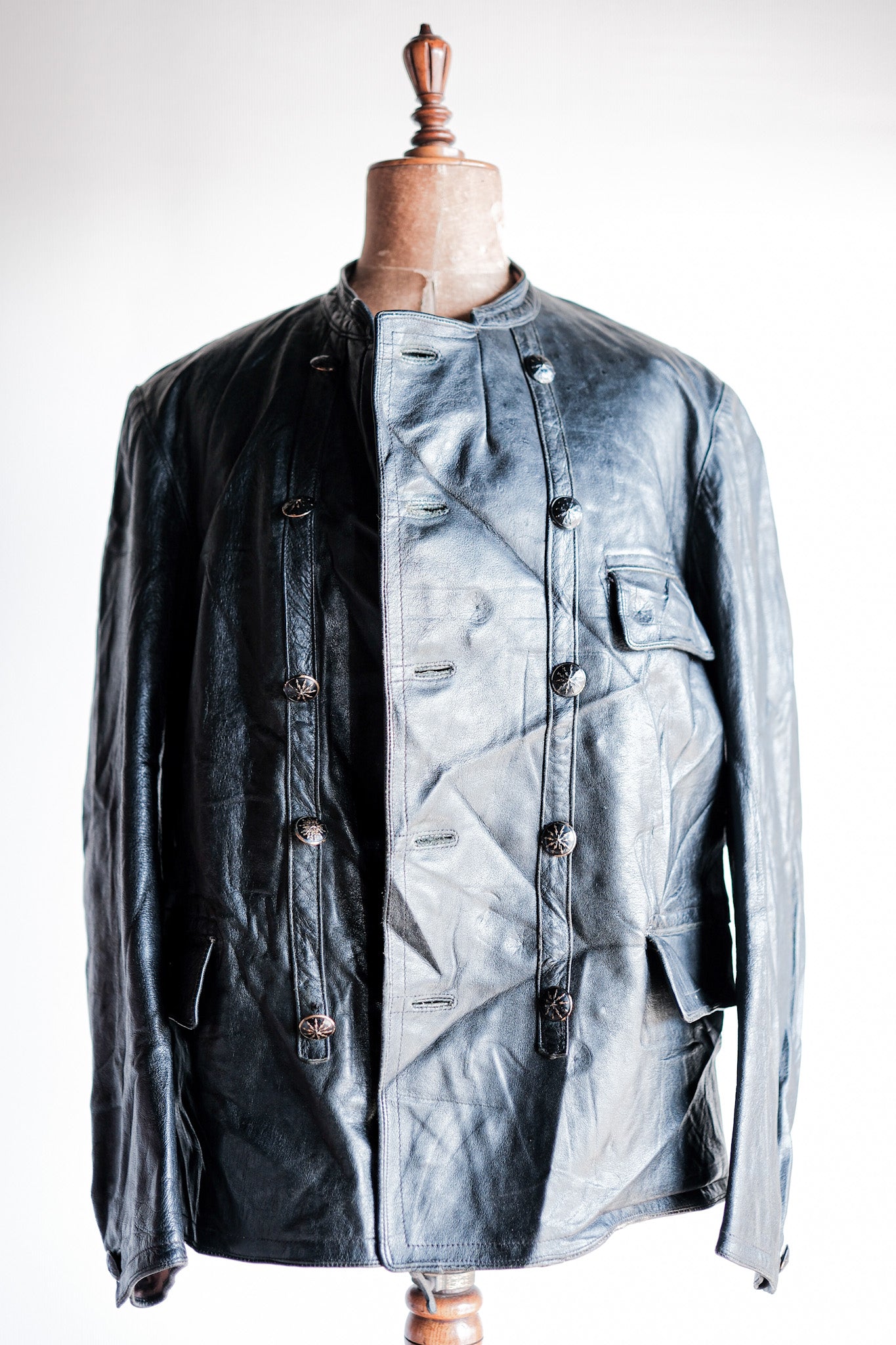 【~40's】Swedish Vintage Double Breasted Leather Jacket