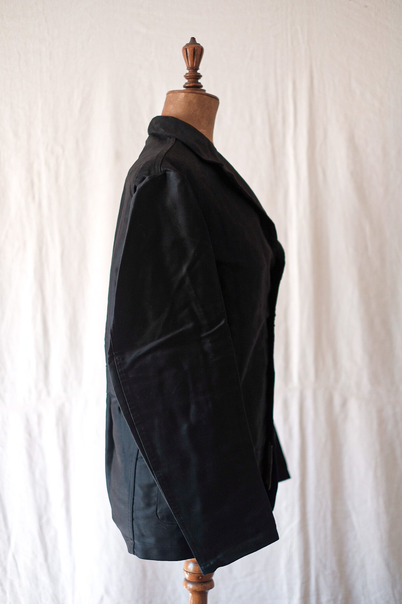 [~ 50's] French Vintage Black Moleskin Lapel Work Jacket "Dead Stock"