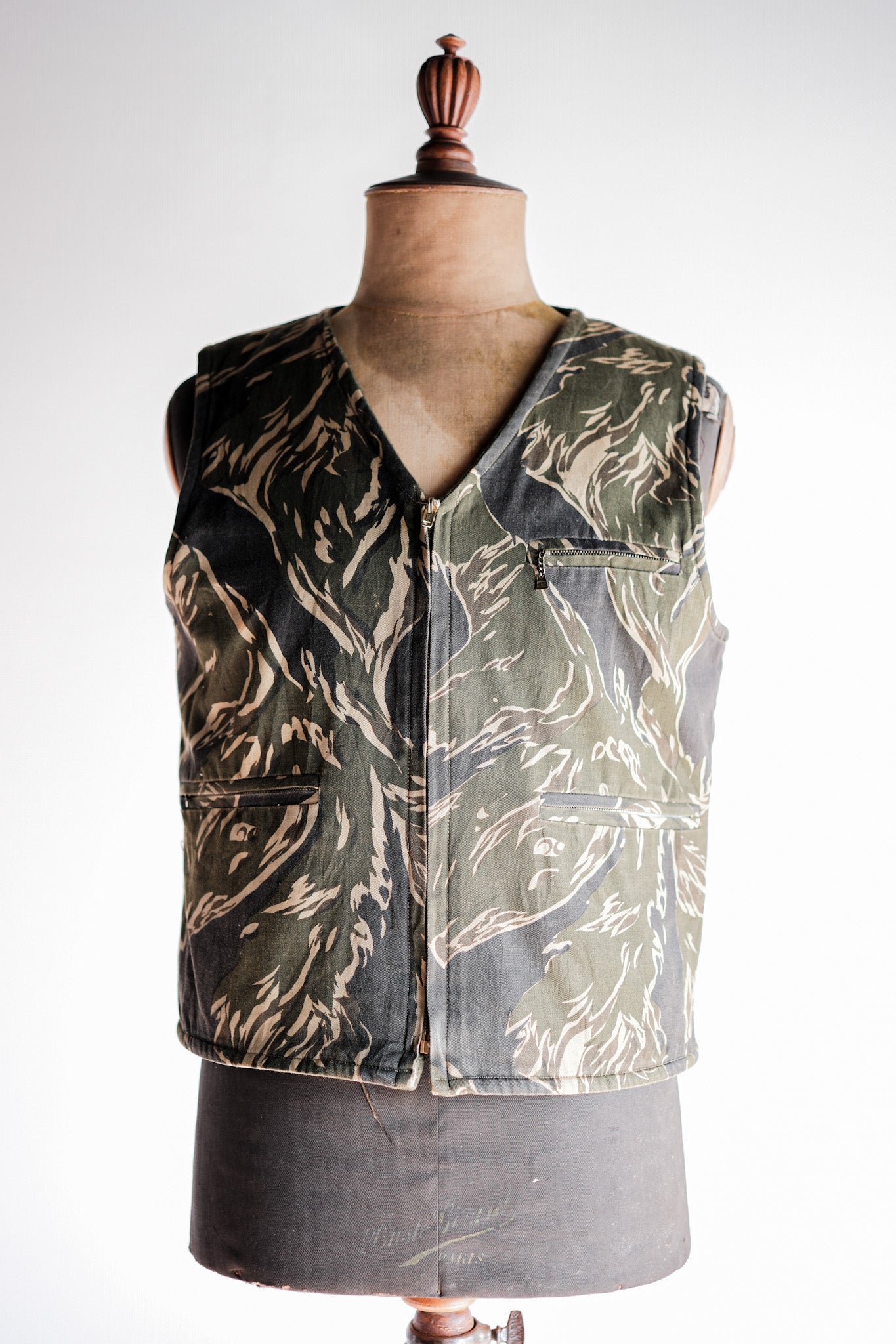 【~70's】American Vintage Tiger Stripe Camouflage Reversible Vest
