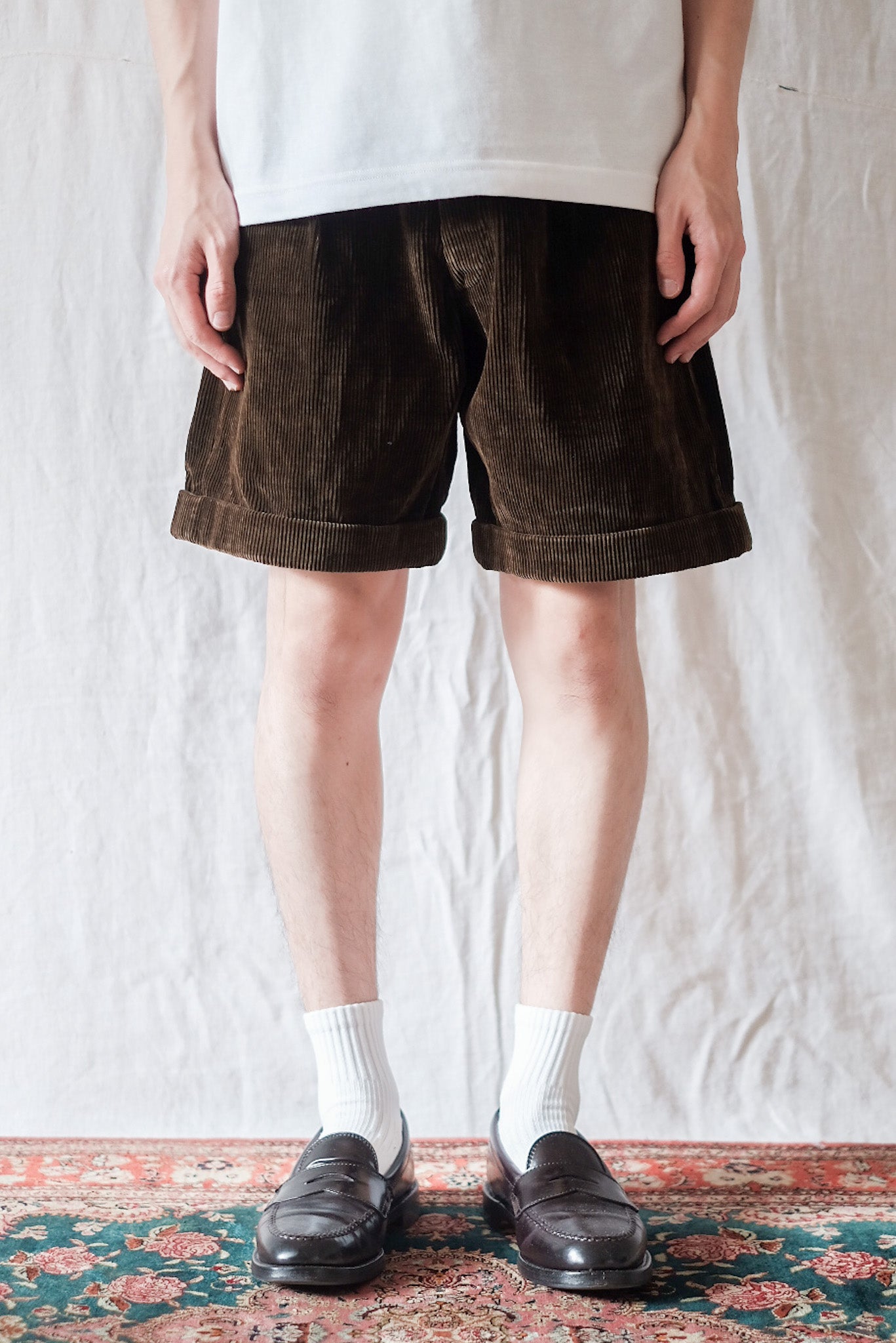 [~ 40's] กางเกงขาสั้นผ้าลูกฟูกสีน้ำตาลวินเทจวินเทจ