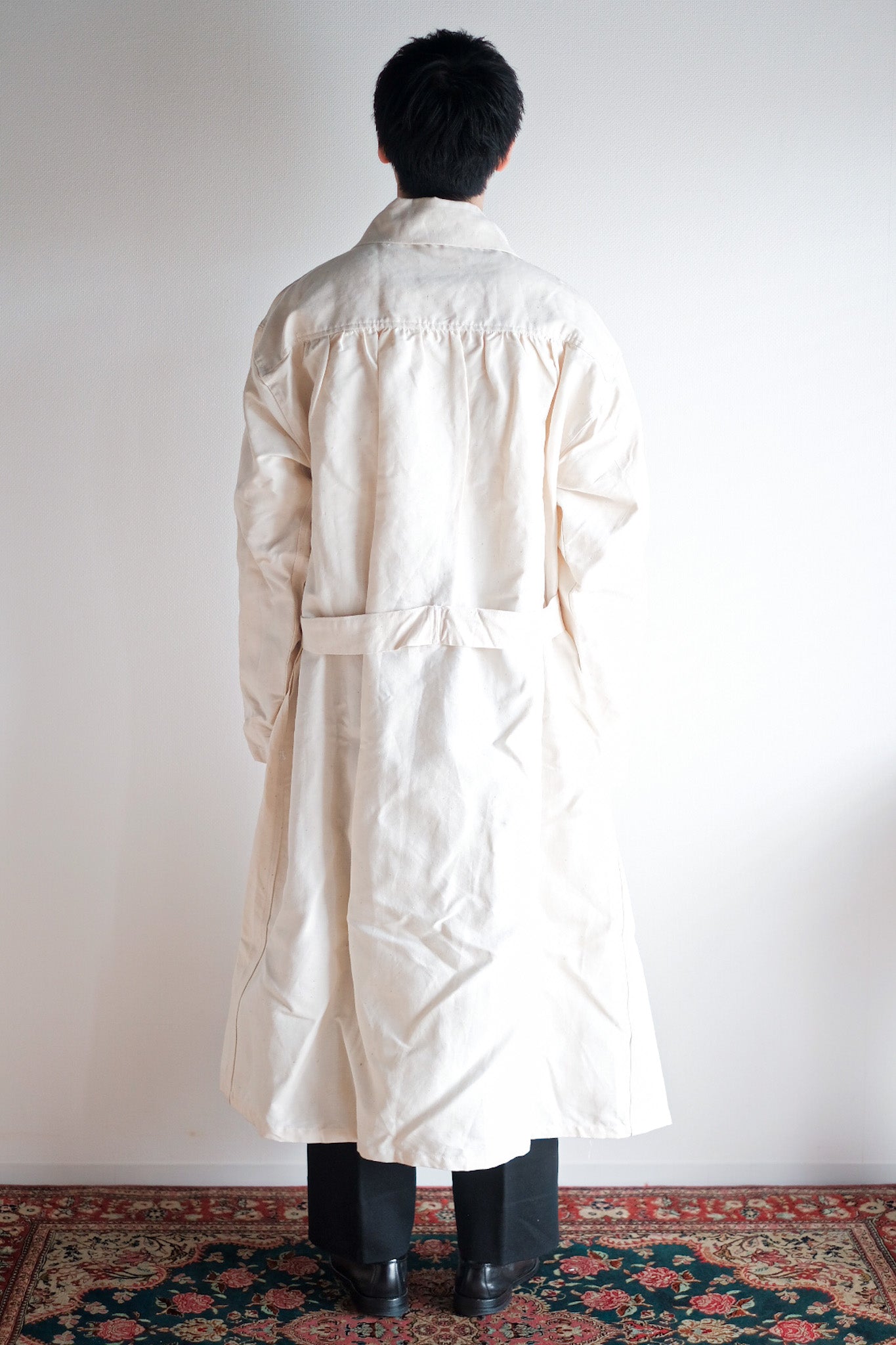 ［~50's］French Army Double Breasted Linen Coat Hospital Military "Dead Stock"