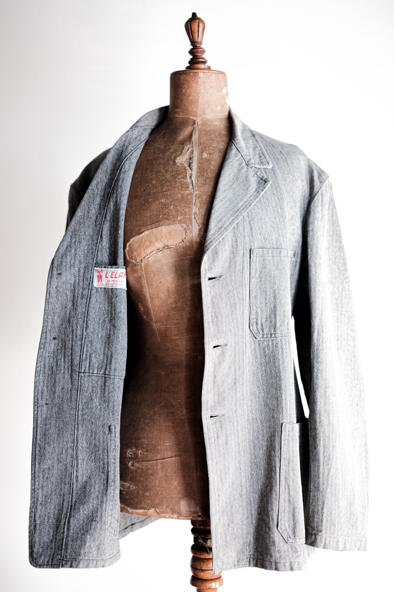 ［~50's］French Vintage Salt & Pepper Cotton HBT Lapel Work Jacket