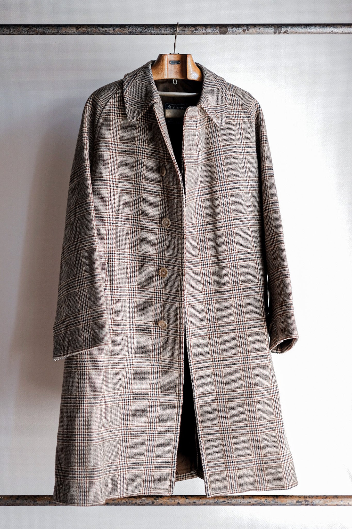 [〜80年代]復古Burberry的單一raglen balmacaan外套尺寸。54R“馬鞍Tweed”