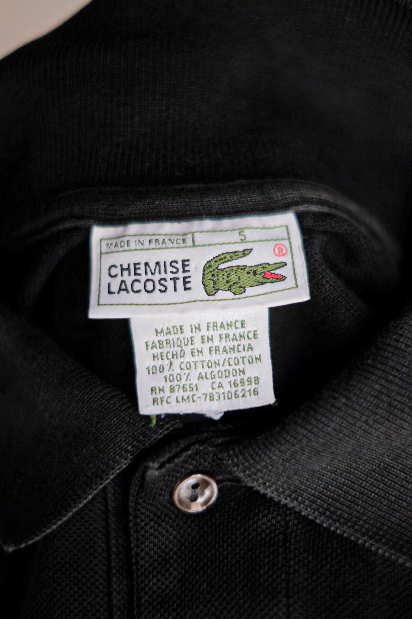 [~ 80 년대] Chemise lacoste s/s 폴로 셔츠 크기 .5 "Black"