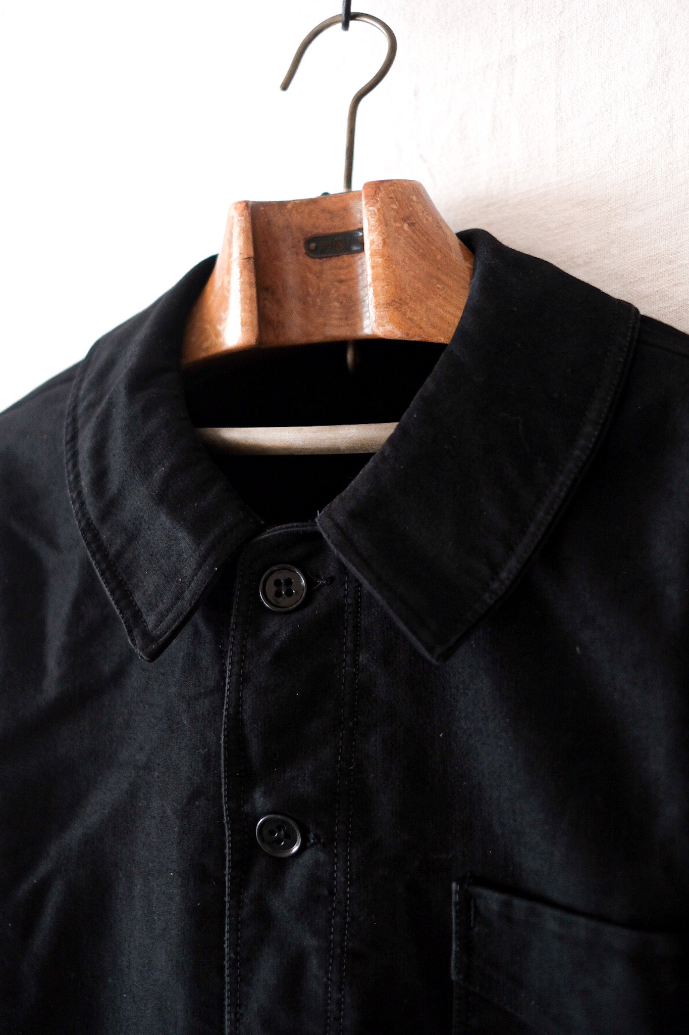 [~ 40 '] 프랑스 빈티지 "Le Mont St. Michel"Black Moleskin Work Jacket