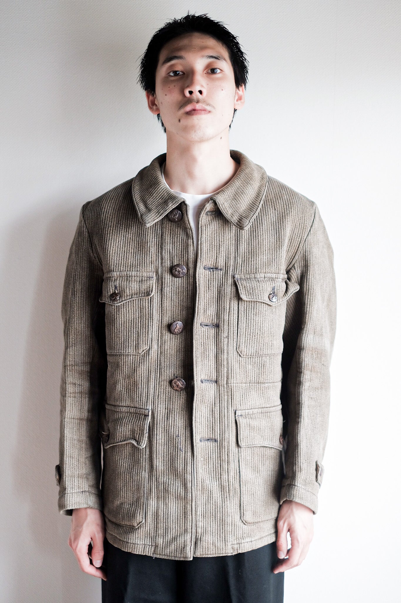 ［~40's］French Vintage Brown Salt & Pepper Cotton Pique Hunting Jacket