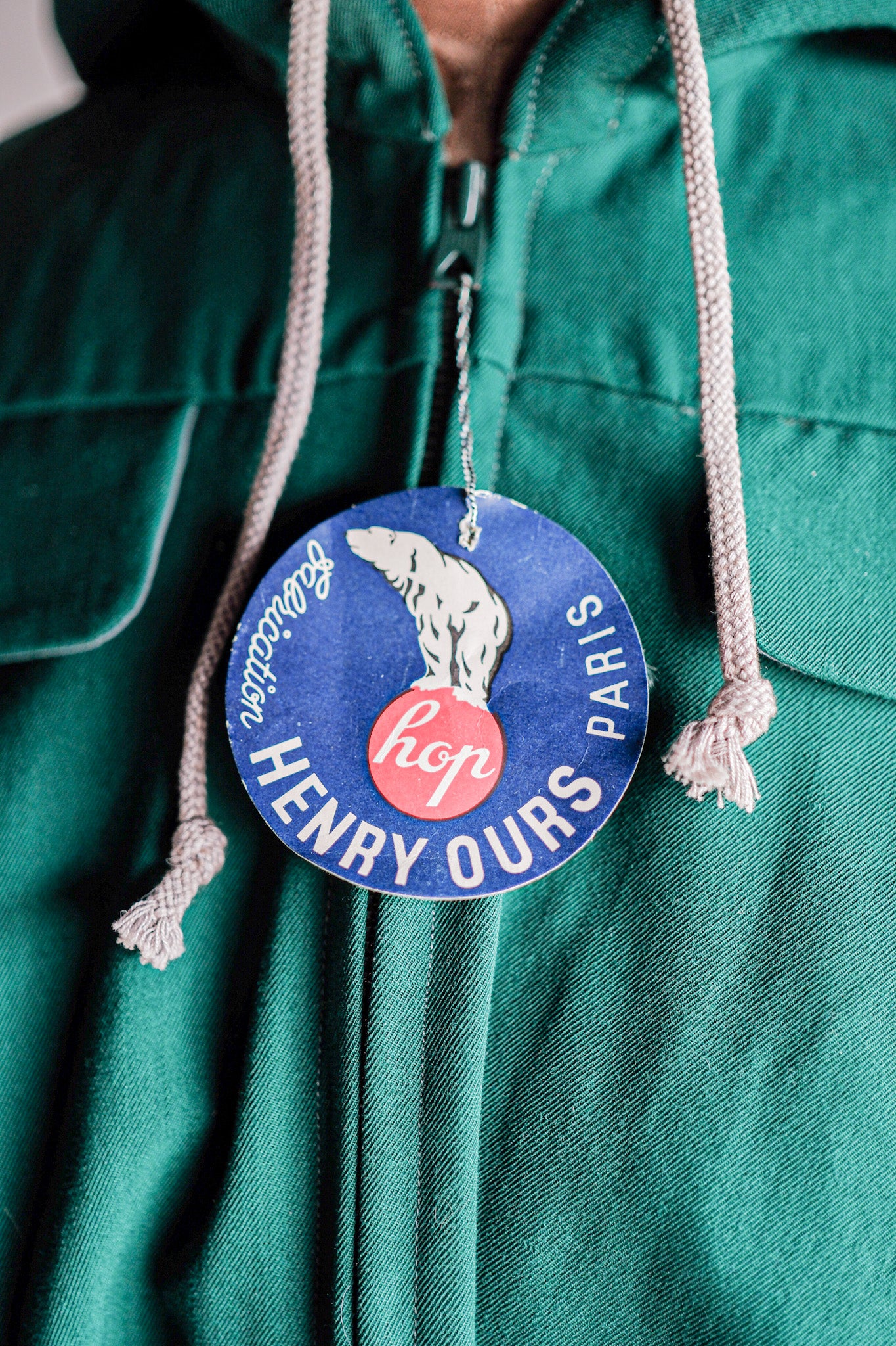 [〜50年代]法國復古綠色羊毛人造絲連帽夾克“死股”