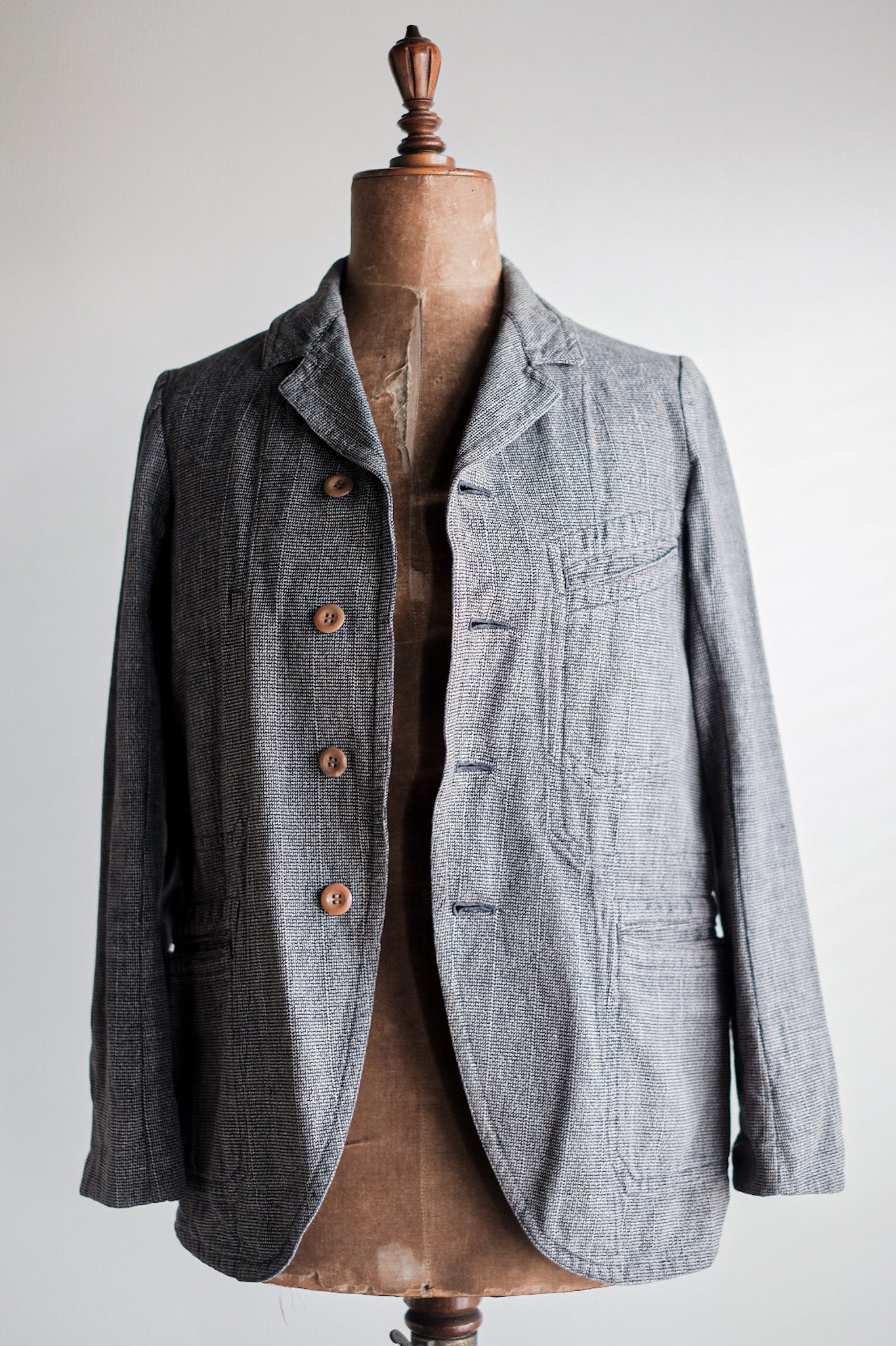 [~ 30 '] 프랑스 빈티지 코튼 체크 자루 재킷