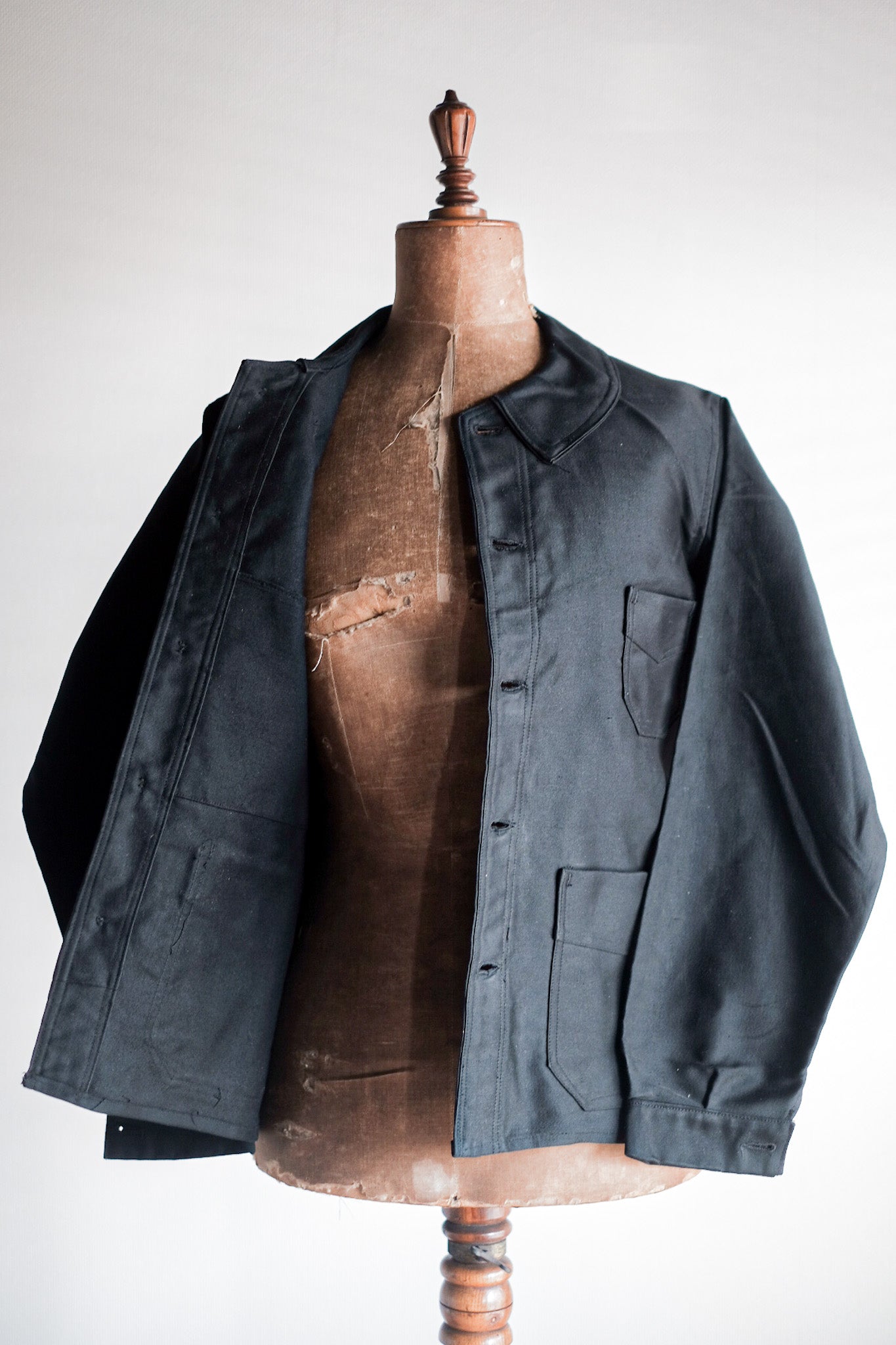 30's】French Vintage Black Moleskin Work Jacket 