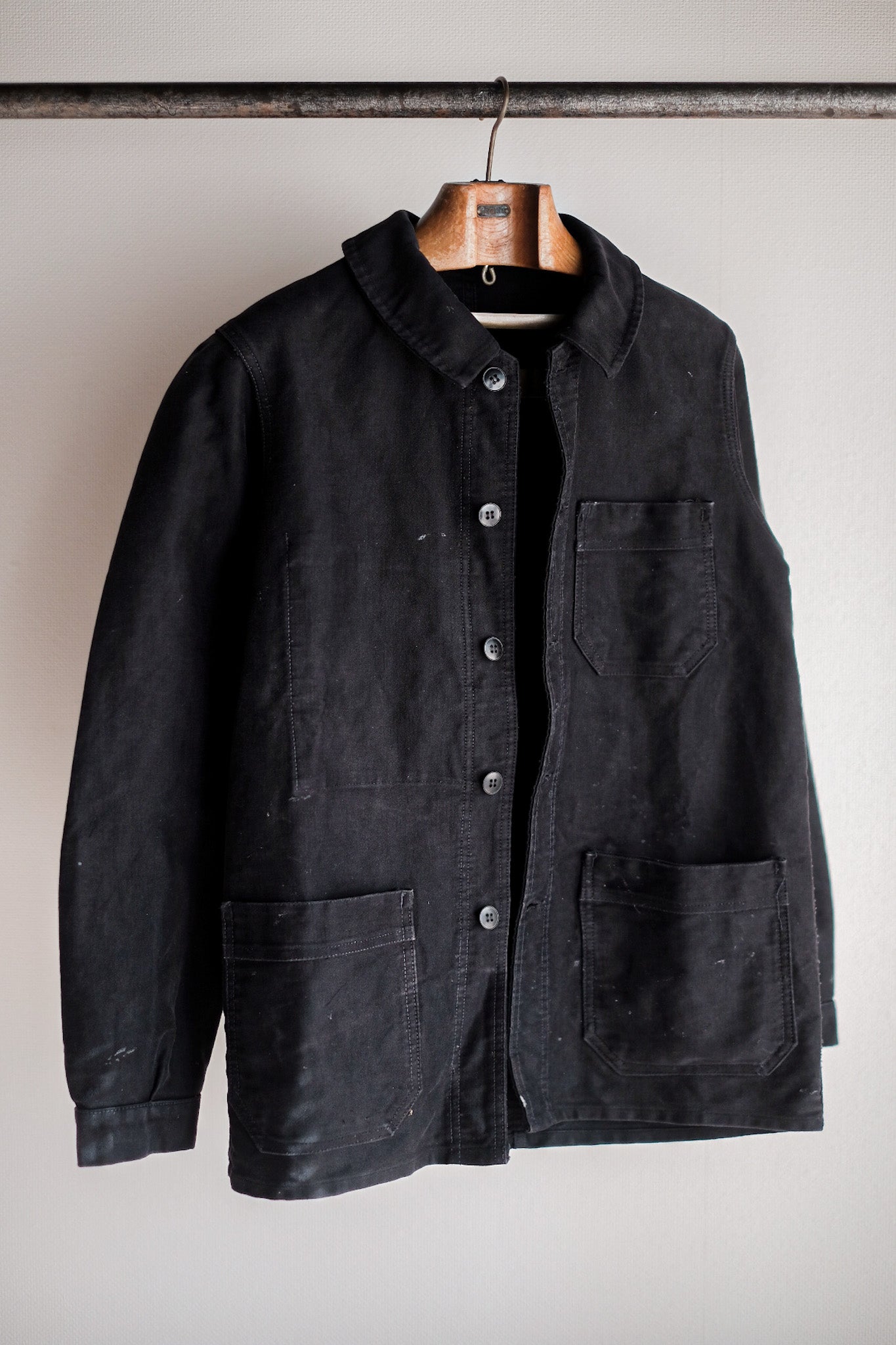 [~ 60's] French Vintage Black Moleskin Work Jacket