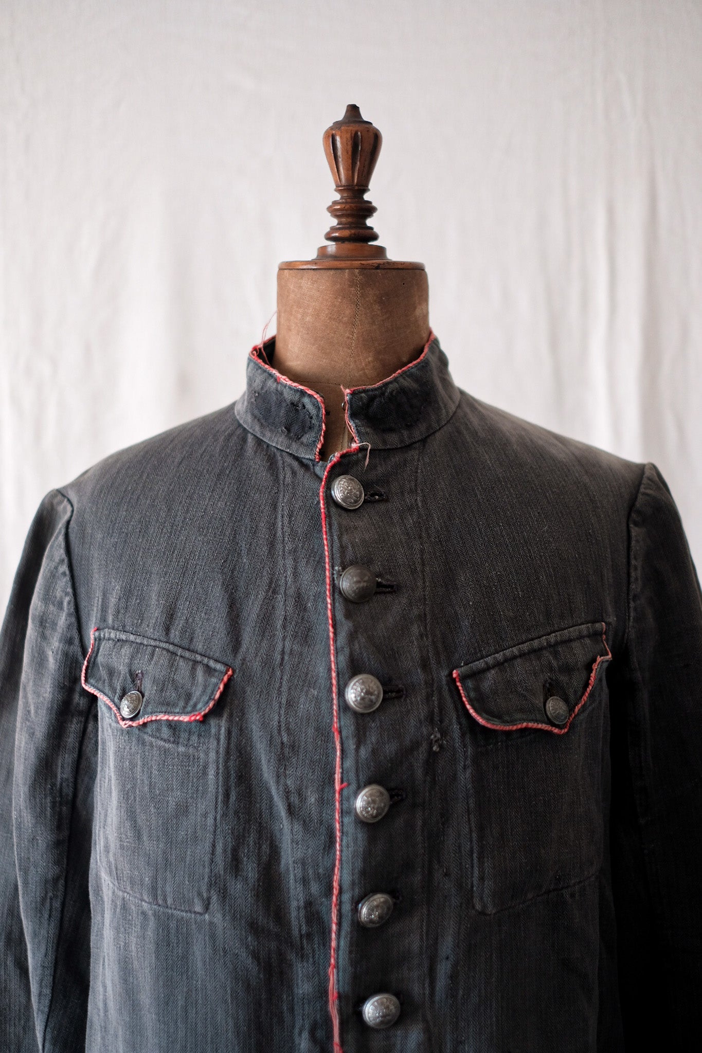 ［~10's］French Vintage Black Linen HBT Fireman Jacket