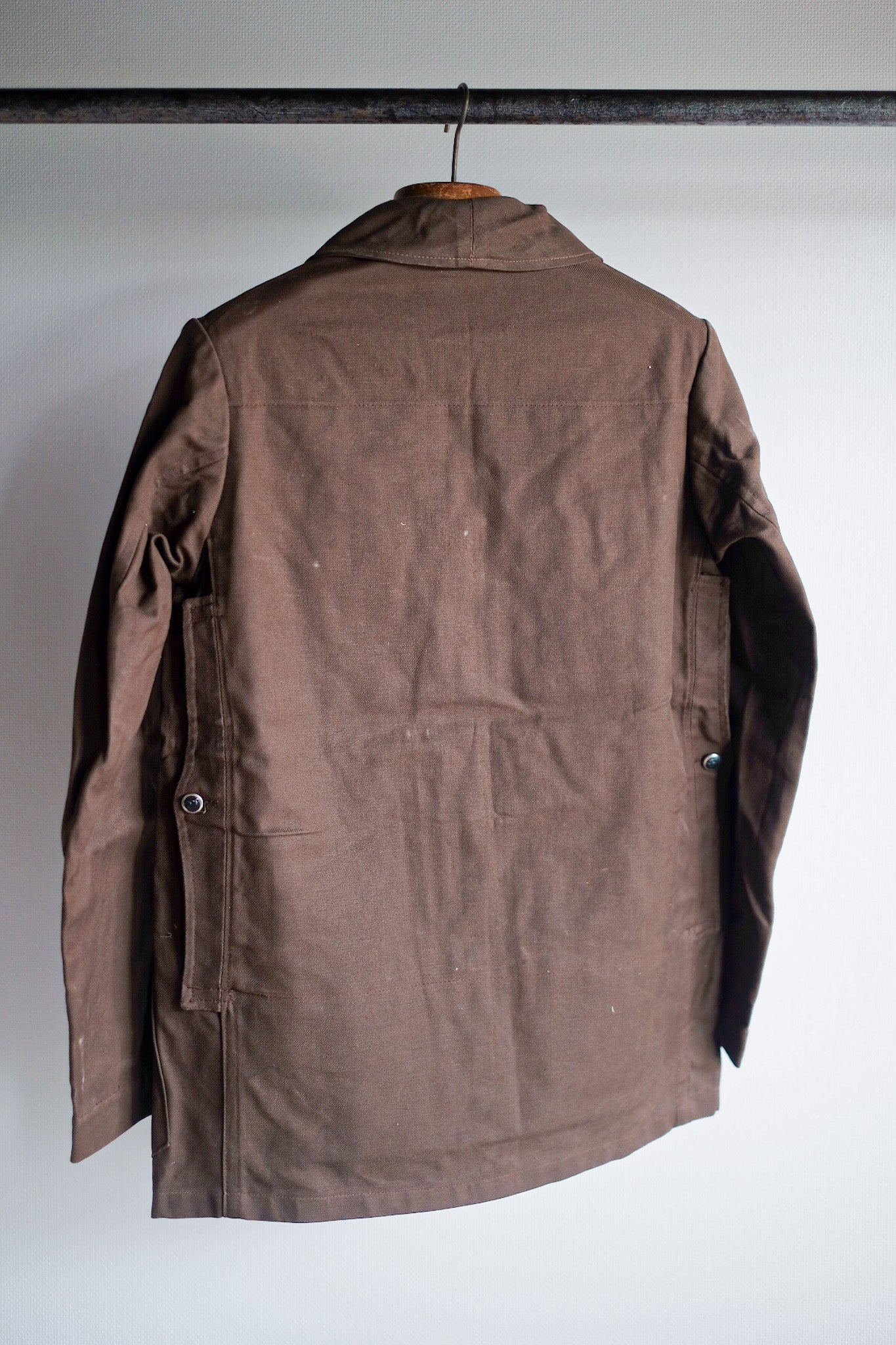 [~ 40's] French Vintage Brown Cotton Twill Hunting Jacket "Dead Stock"