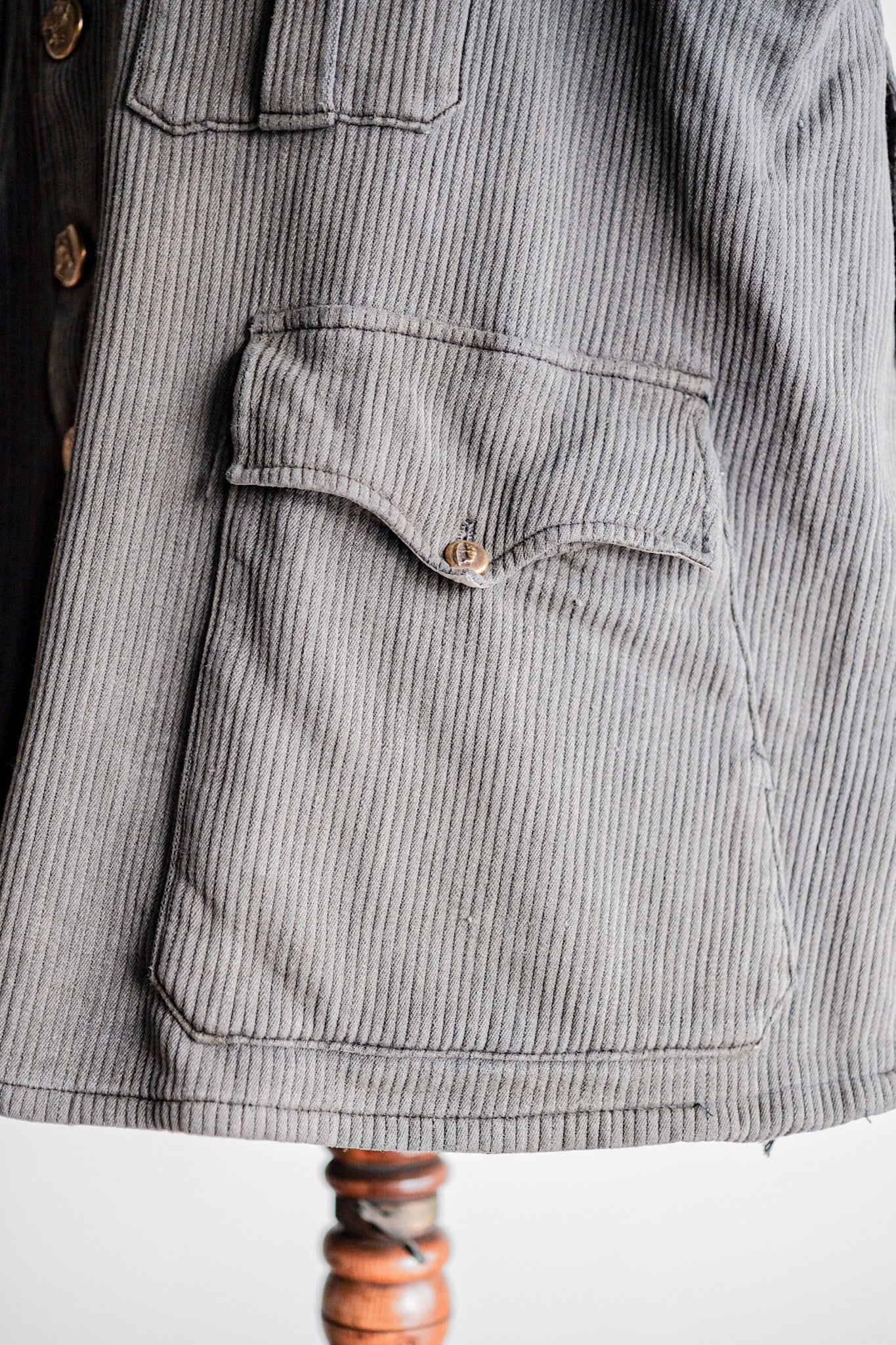 ［~30's］French Vintage Gray Cotton Pique Hunting Jacket With Chin Strap