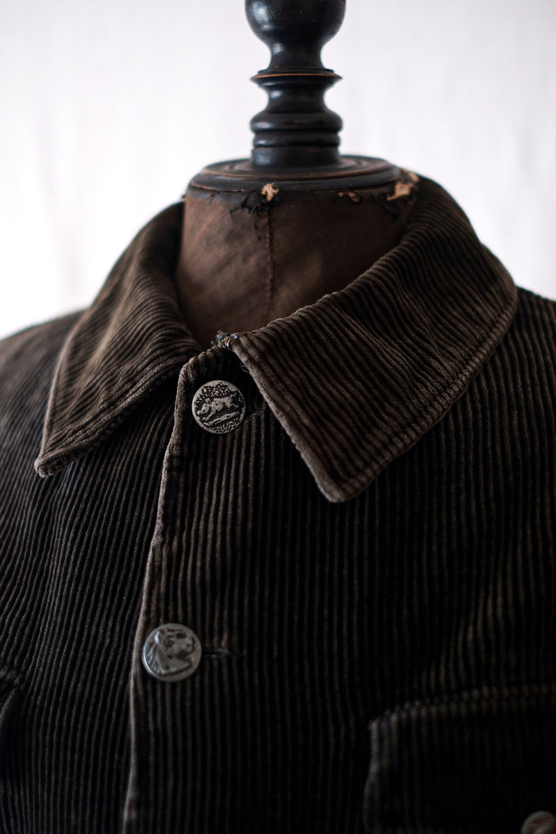 40's】French Vintage Dark Brown Corduroy Hunting Jacket 