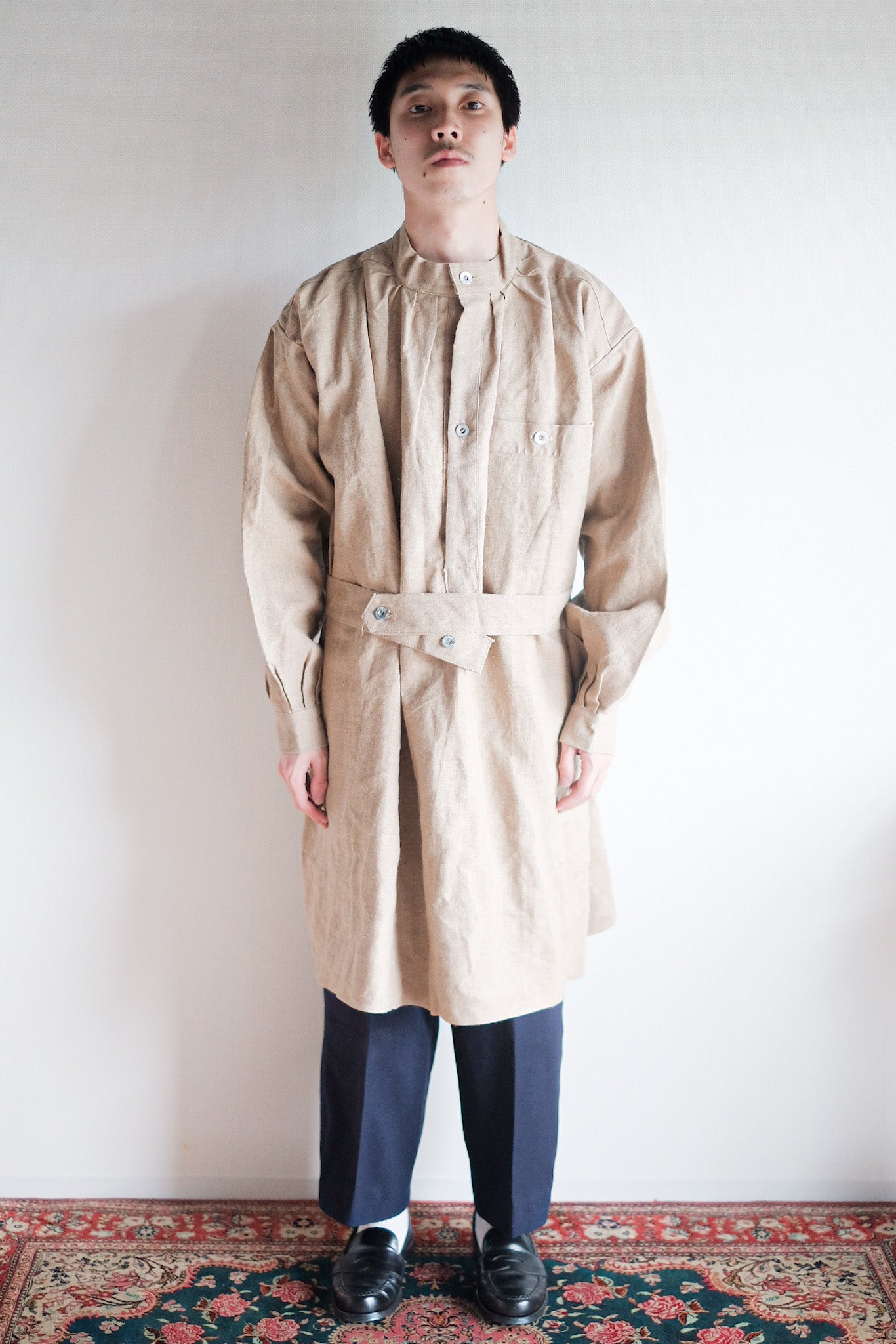 ［~50's］French Army Bourgeron Linen Smock Hospital Military "Dead Stock"