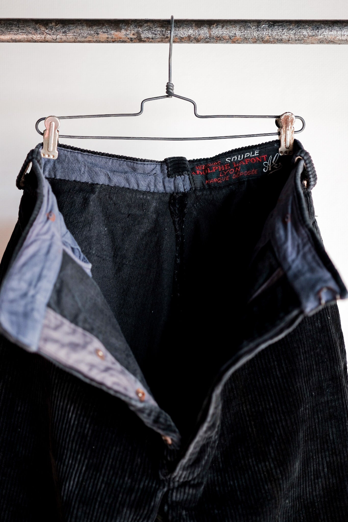 【~ 40'S】 Pantalon de travail en velours noir vintage français "Adolphe Lafont"