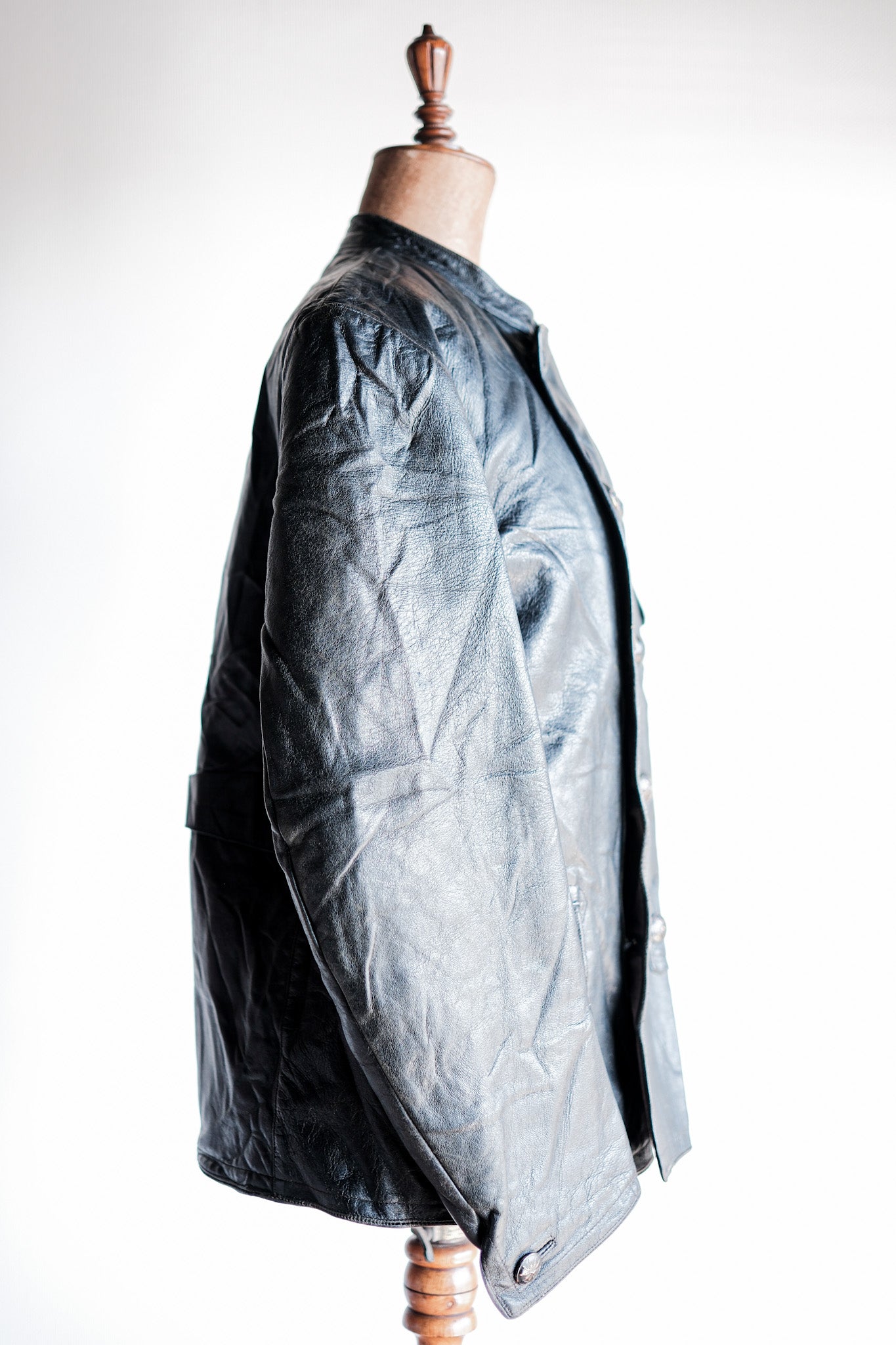 [~ 40 '] 스웨덴 빈티지 더블 가슴 가죽 재킷