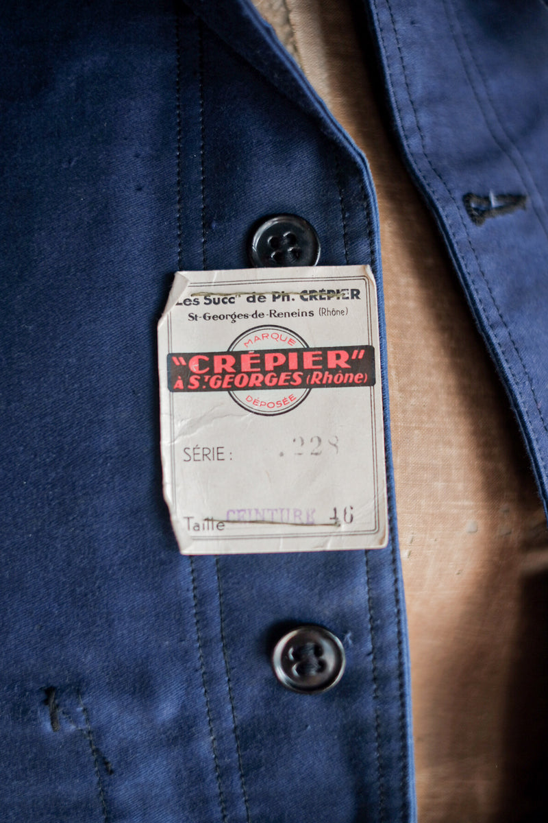 [~ 40's] แจ็คเก็ตงานโมลกอร์สีน้ำเงินวินเทจฝรั่งเศส "Dead Stock"
