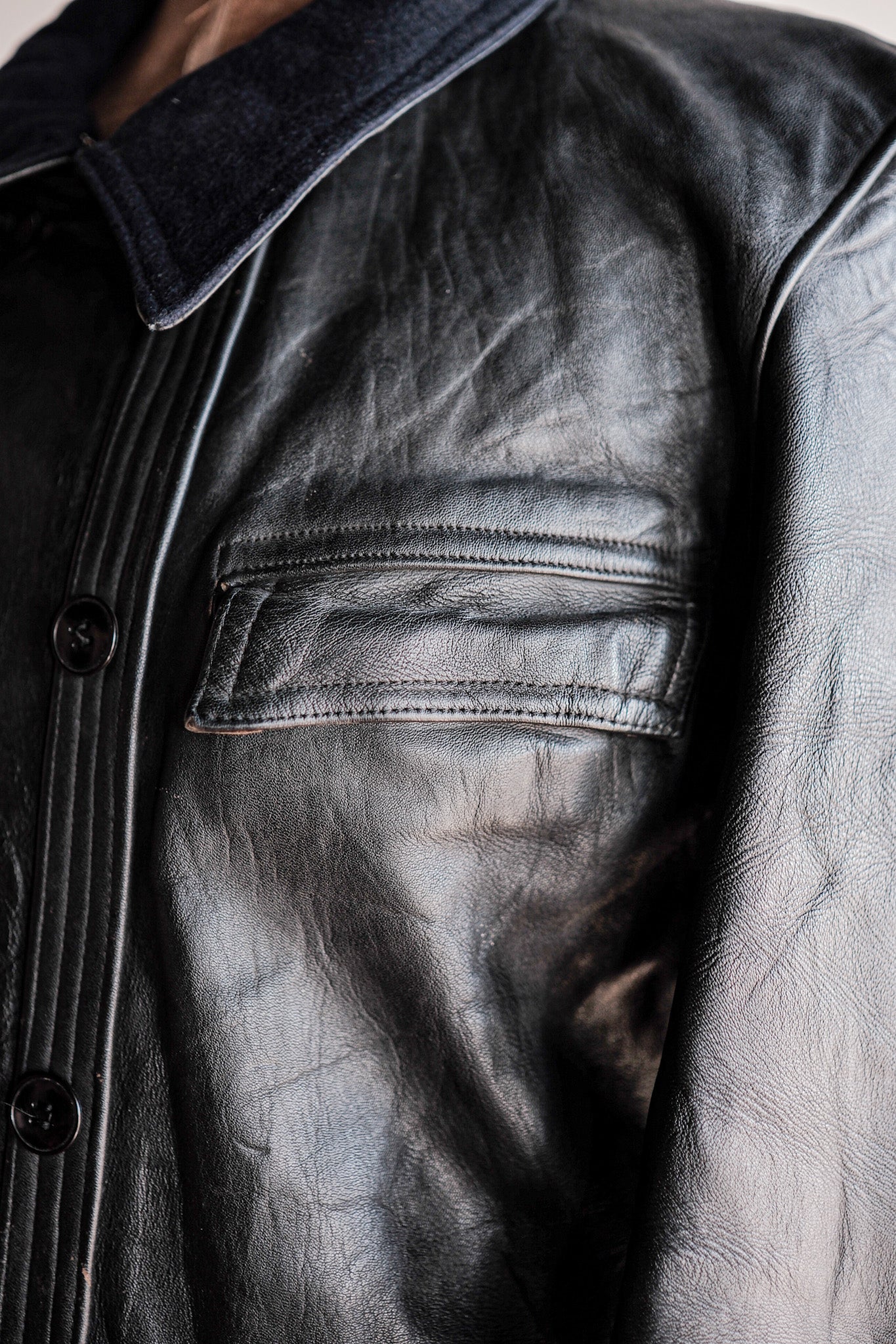 ［~50's］French Vintage Le Corbusier Leather Work Jacket "Wool Collar"