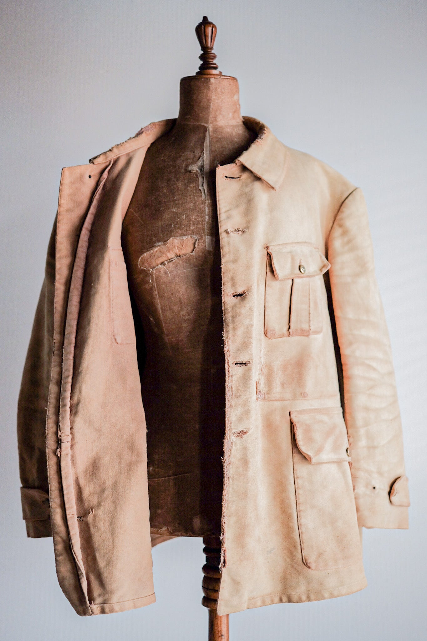 ［~30's］French Vintage Moleskin Hunting Jacket With Chin Strap