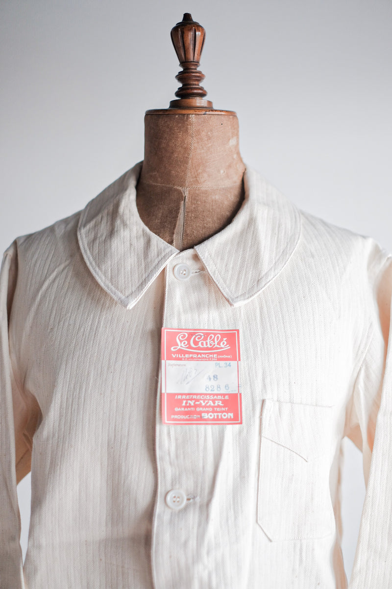【~40’s】French Vintage White Cotton HBT Work Jacket “Dead Stock”