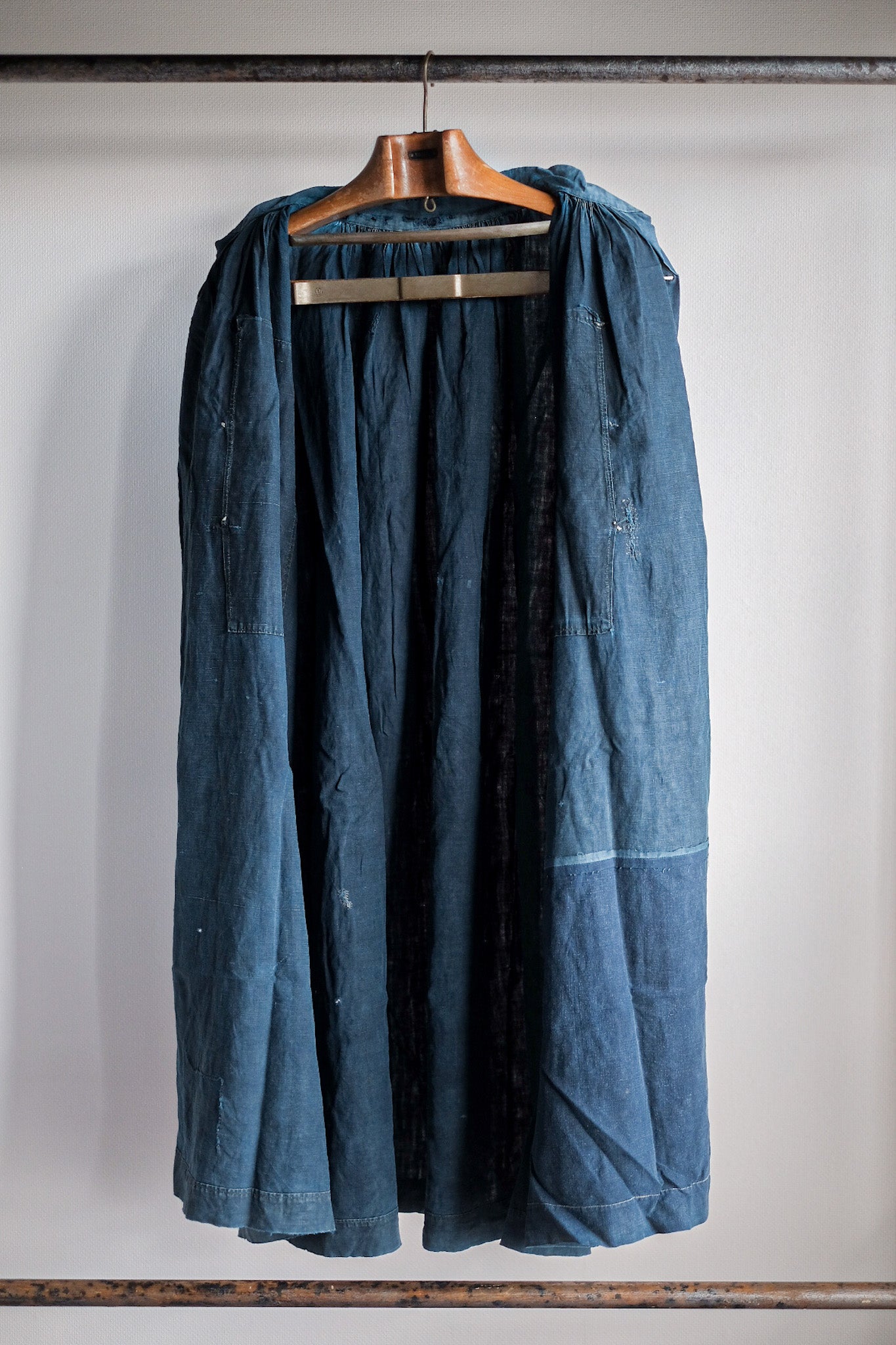 ［Early 20th C］French Antique Indigo Linen Smock Open Type "Biaude"