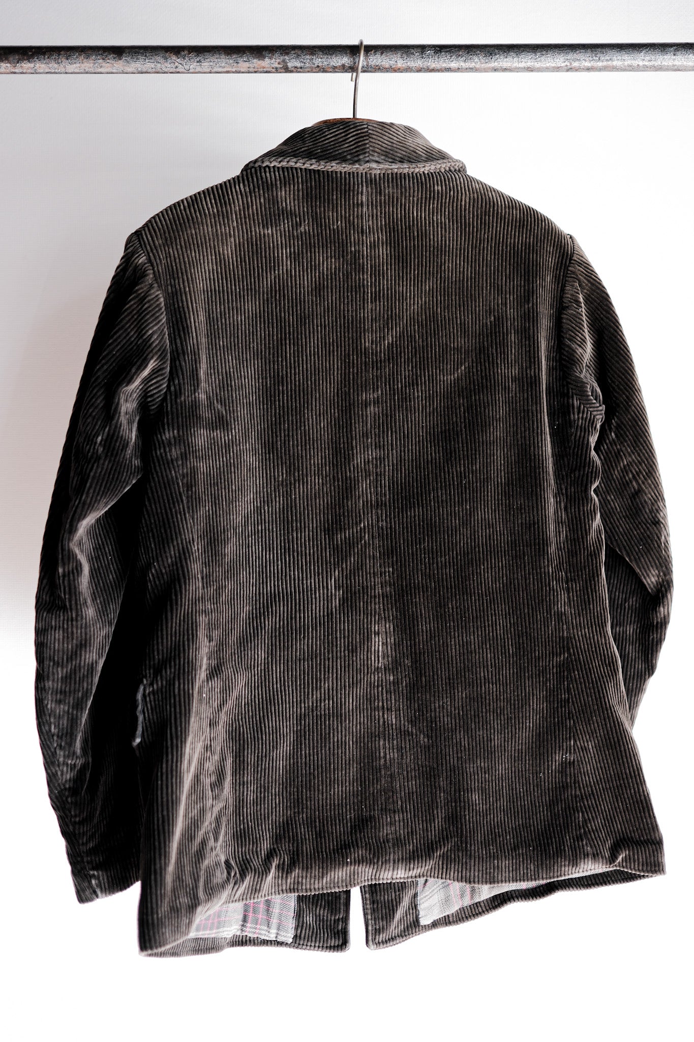 [~ 40 '] 프랑스 빈티지 다크 브라운 코듀로이 게임 키퍼 사냥 재킷